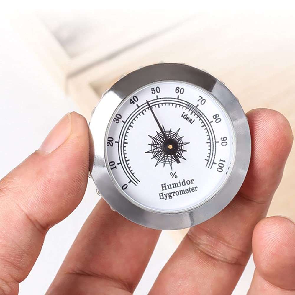 49mm Round Alloy Analog Hygrometer - Accurate Humidity Gauge for Humidors, Guitar Cases, Violin Cases & Cigar Boxes (Silver) | Perfect for Maintaining Optimal Moisture Levels in Musical Instruments & Tobacco Storage