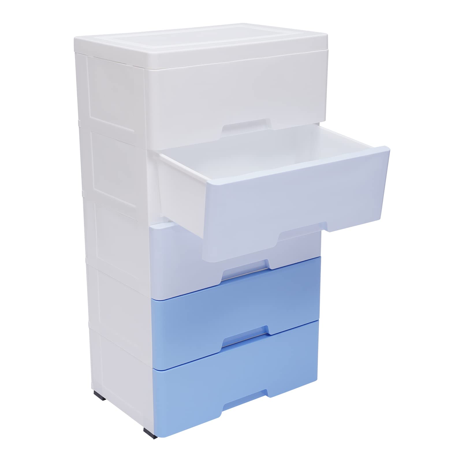 LOYALHEARTDY 5-Drawer Plastic Storage Dresser with Wheels - Organizer Cabinet for Toys, Snacks, Clothes - Bedroom, Living Room, Playroom Storage Solution (Gradient Blue) - Perfect for Kids' Rooms, Dorm Organization & Home Office Storage