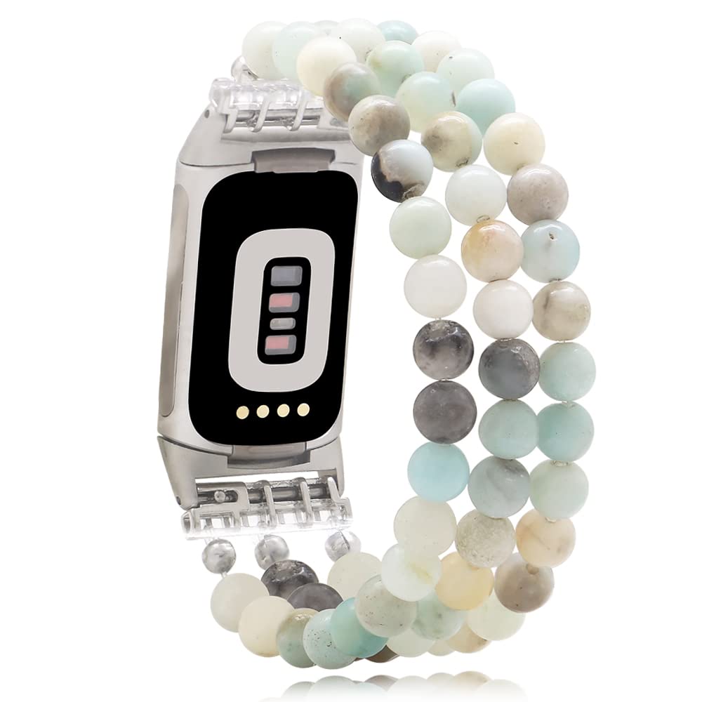Fitbit Charge 6/5 Bands - Gemstone Beaded Bracelet for Women | Workout & Daily Wear
