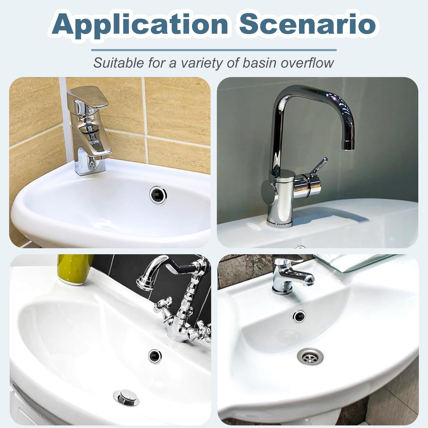 Yinpecly Plastic Sink Overflow Cover - Hollow Basin Trim, Round Hole Caps Insert (6pcs, Silver Tone) for Kitchen & Bathroom - Perfect for Home, Shopping Malls & Commercial Use