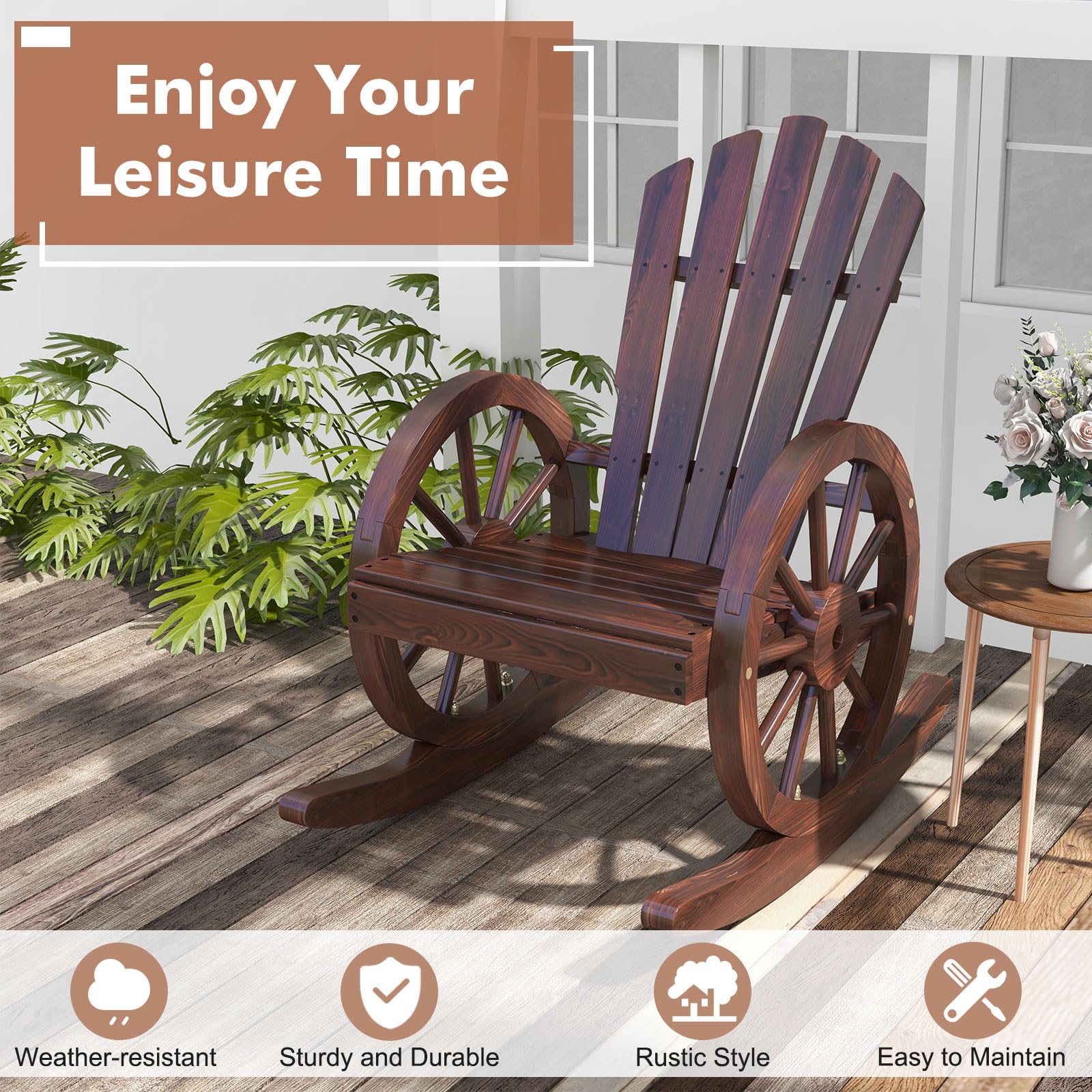 KINTESS Wooden Wagon Rocking Chair - Outdoor Patio Rocker with Armrests for Garden, Porch & Backyard Relaxation (1 Set) - Perfect for Reading, Sunbathing & Enjoying Nature