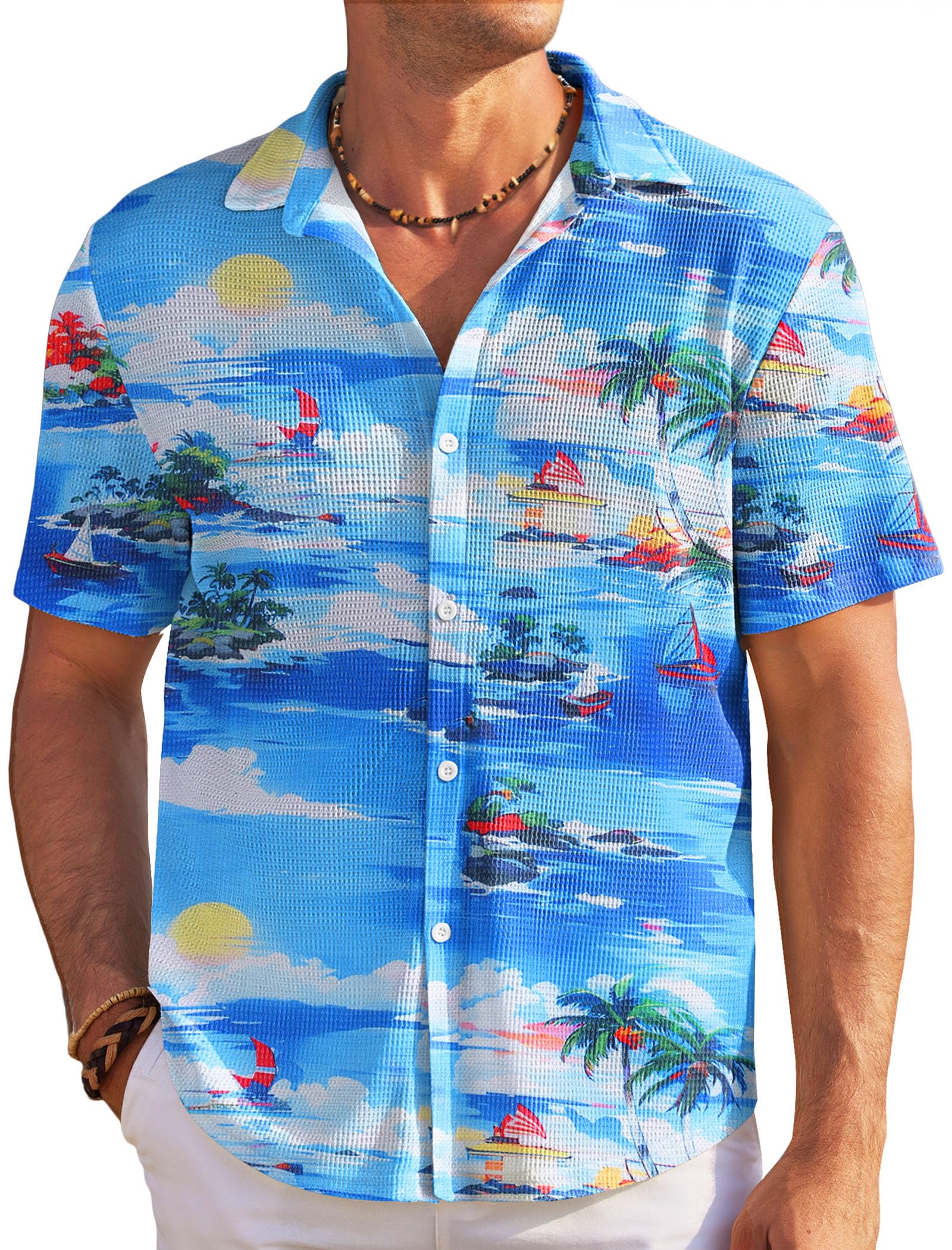 COOFANDY Men's Short Sleeve Waffle Knit Button Down Shirt - Breathable Casual Summer Shirt for Men, Wrinkle-Free Beach Top | Perfect for Outdoor Activities, Vacation & Casual Wear