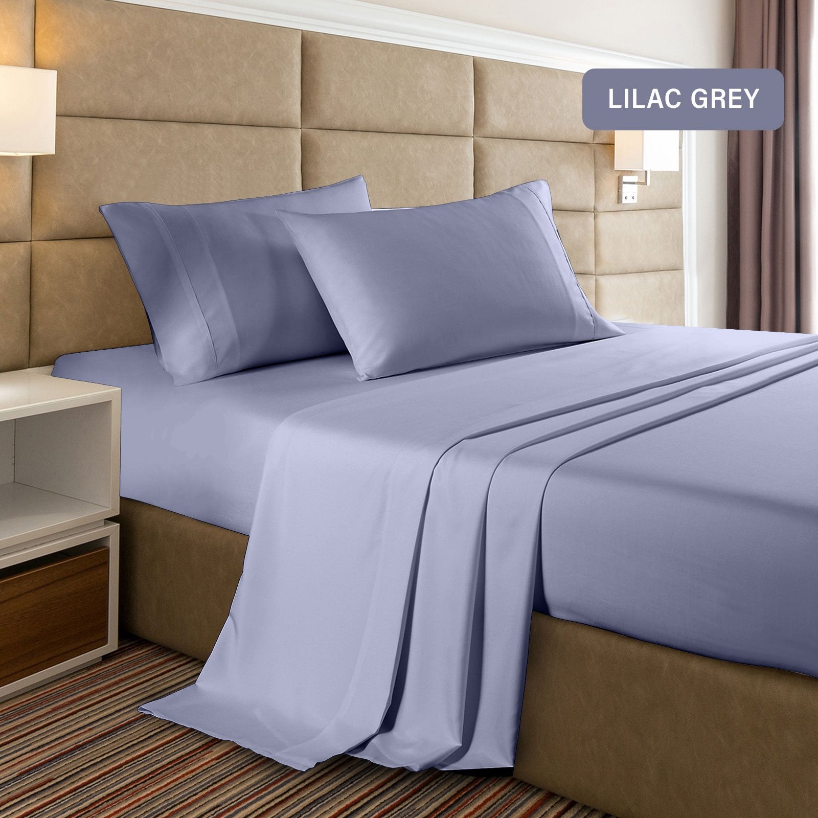 **2000 Thread Count Bamboo Cooling Sheet Set - Ultra Soft King Size Bed Sheets in Lilac Grey | Breathable & Temperature Regulating for Hot Sleepers | Perfect for Summer & All-Season Comfort**