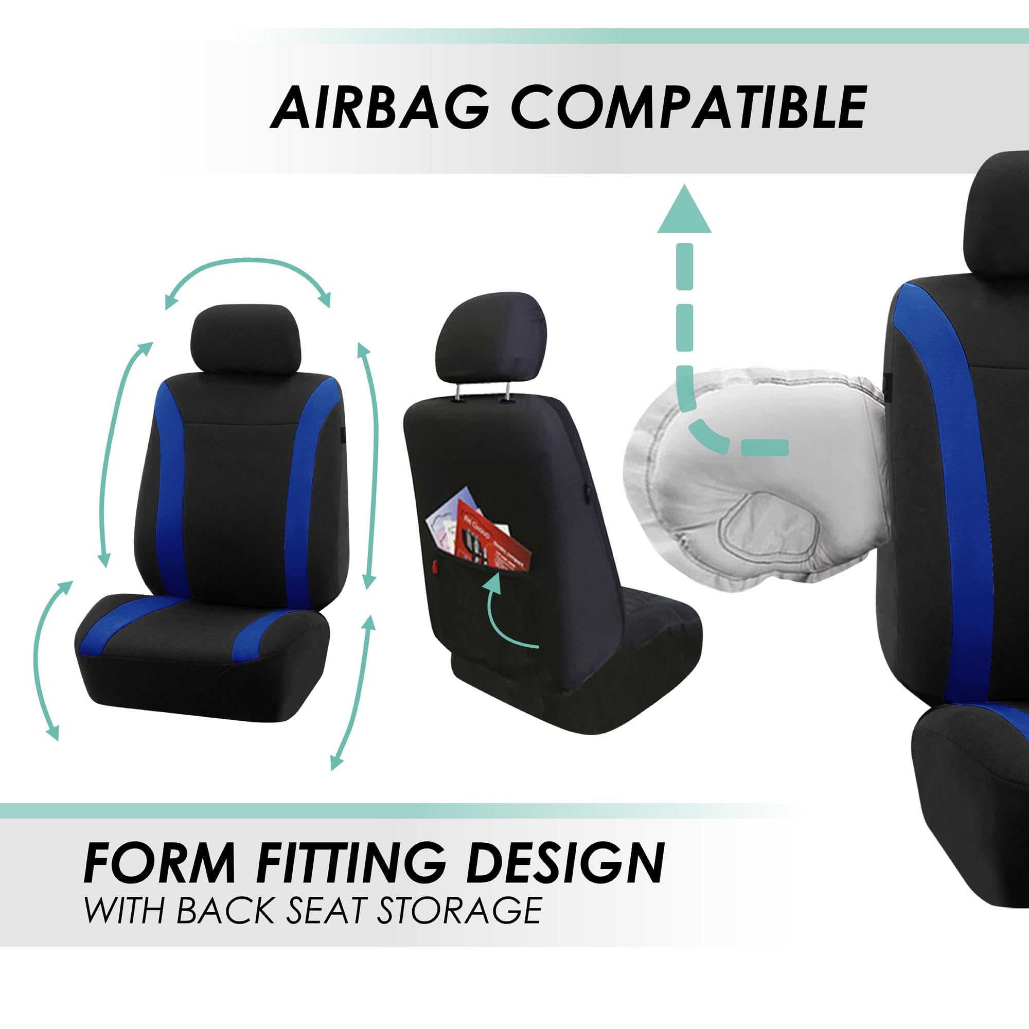 Premium FH Group Cosmopolitan Full Set Blue Car Seat Covers - Universal Fit for Cars, Trucks & SUVs | Airbag Compatible & Split Rear Design | Durable Interior Accessories for Comfort & Style | Perfect for Daily Commute, Road Trips & Family Travel