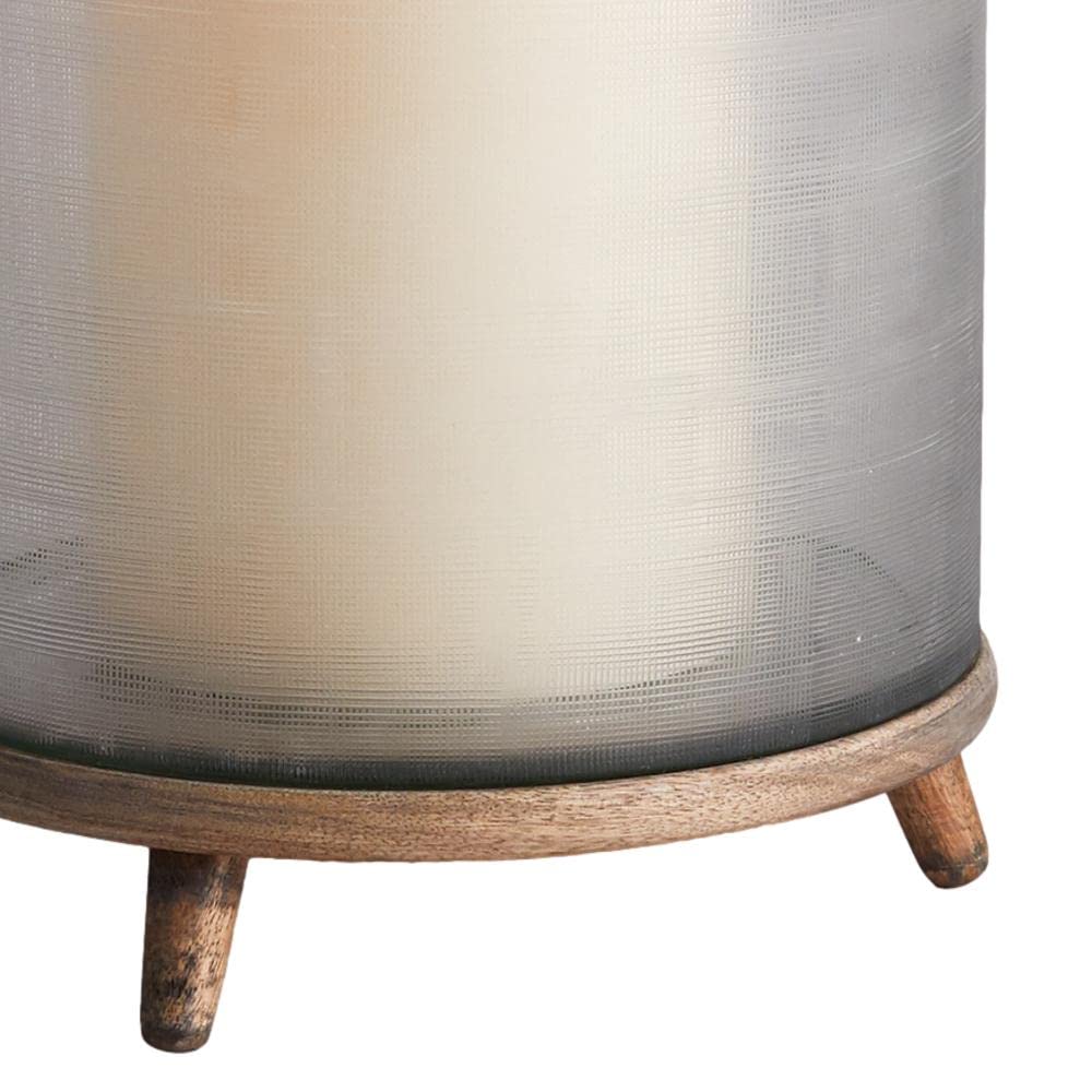 Elegant Etched Glass Hurricane Candle Holder with Gray Wood Base - Romantic Home Decor for Weddings, Dining Tables & Cozy Nights