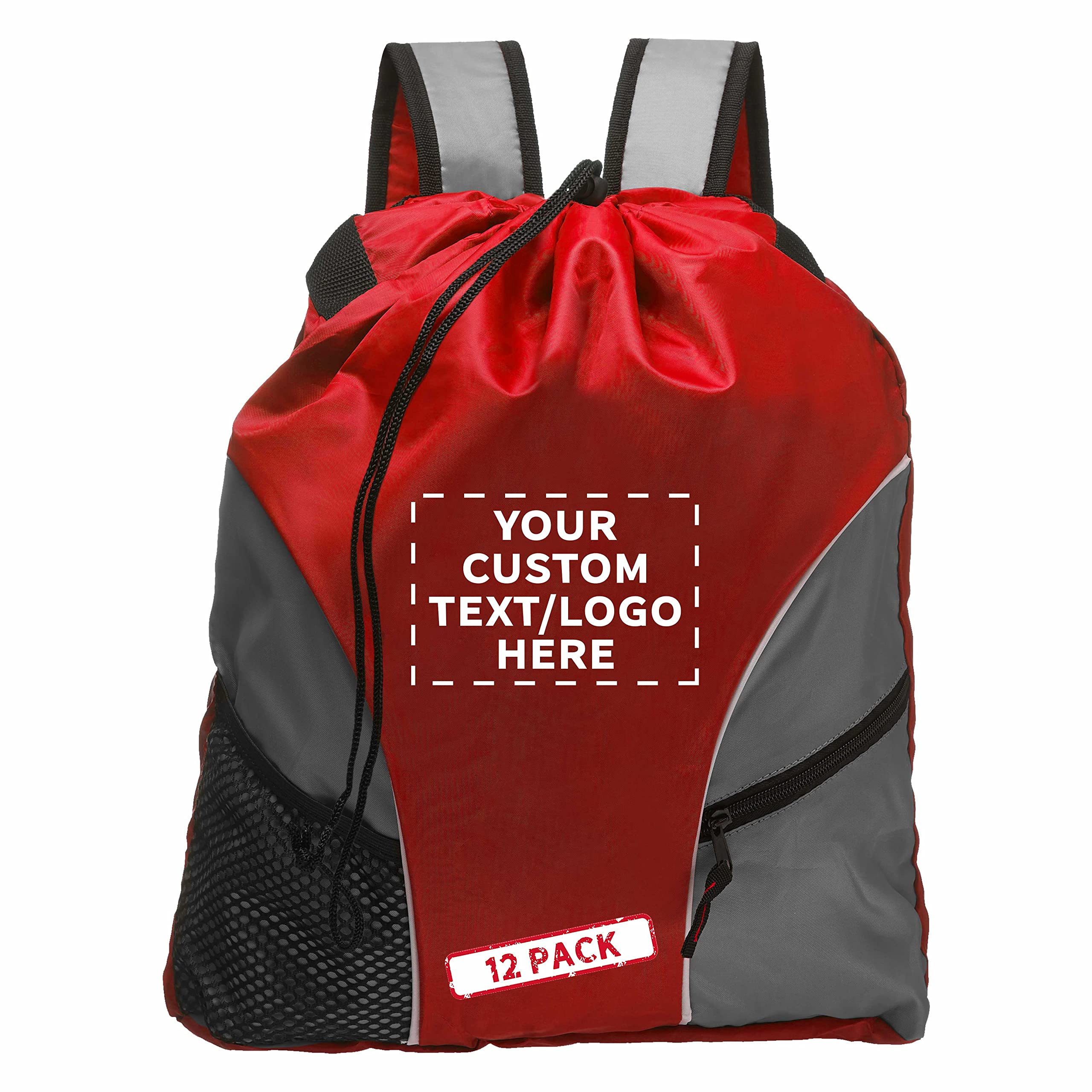 Custom Sporter Drawstring Backpacks - Set of 12 Bulk Pack, Personalized Cinch Bag for Gym, Travel & Sports | Lightweight Unisex Backpack in Red | Perfect for School, Workouts & Outdoor Activities