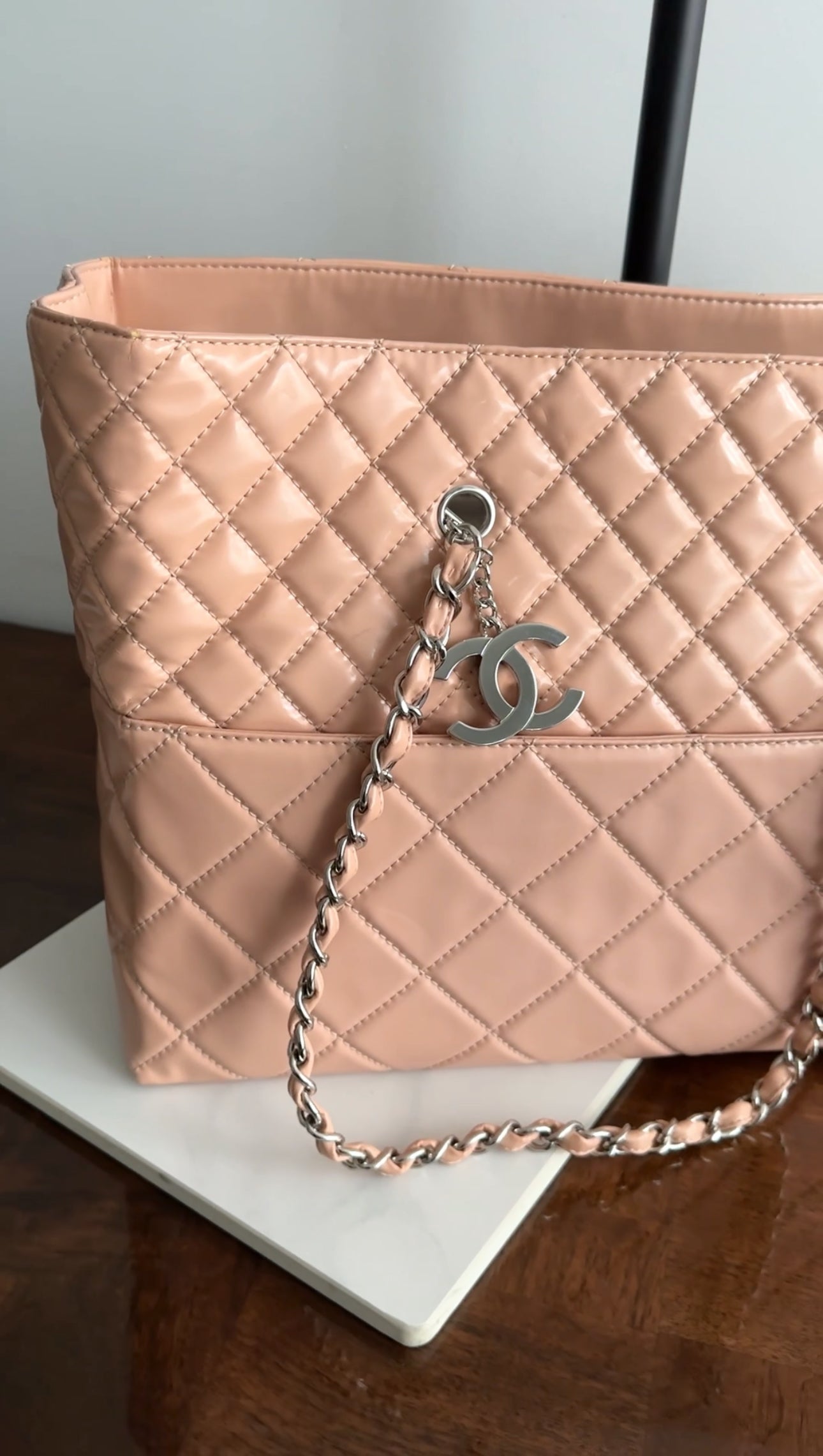 Chanel Light Pink Patent Leather Business Large Tote Bag for Women - Elegant Work Bag for Office, Travel & Everyday Use