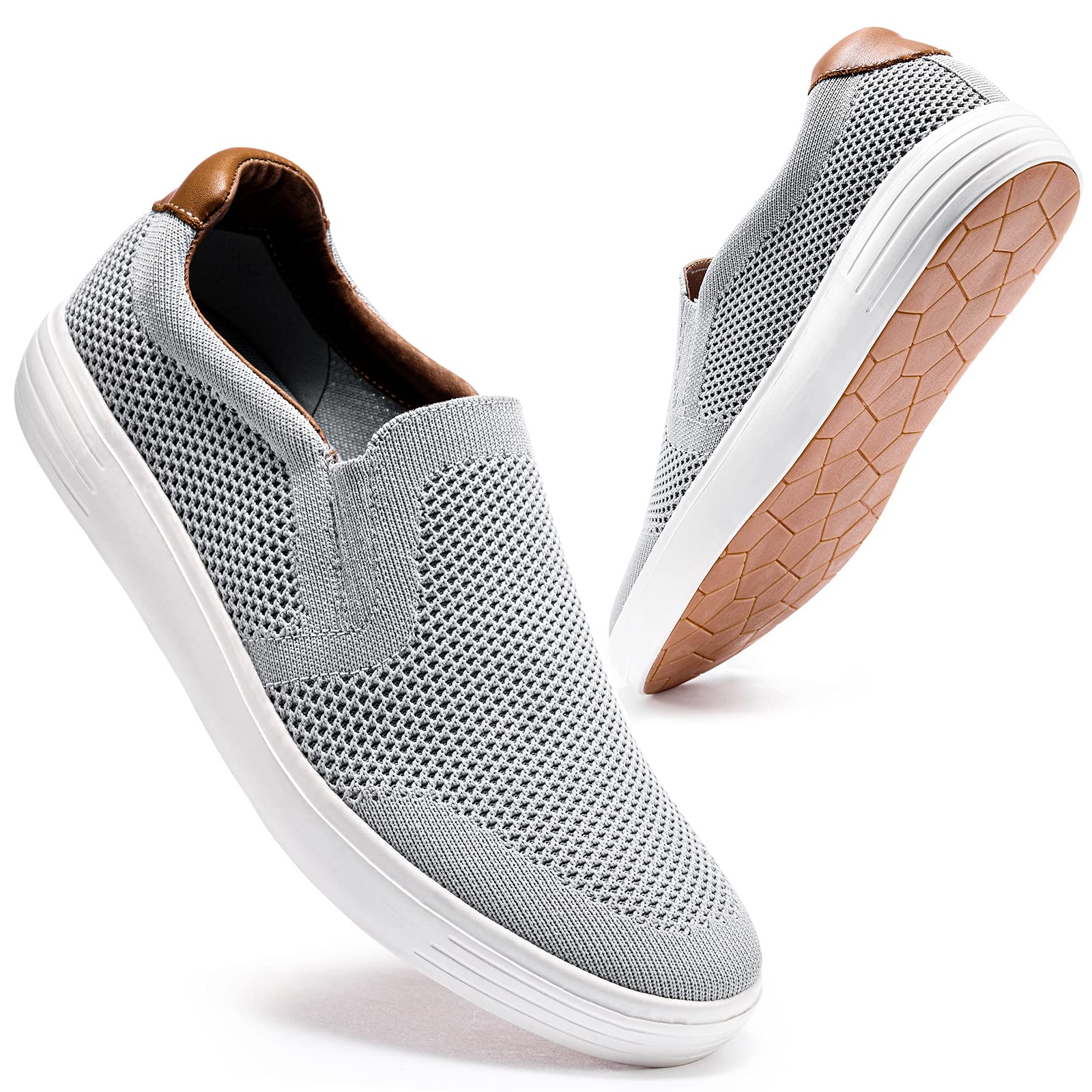 Konhill Men's Slip-On Winter Sneakers - Breathable Knit Loafers with Memory Foam & Arch Support | Non-Slip Casual Shoes for Walking, Driving & Work | Perfect for Office, Travel & Everyday Wear