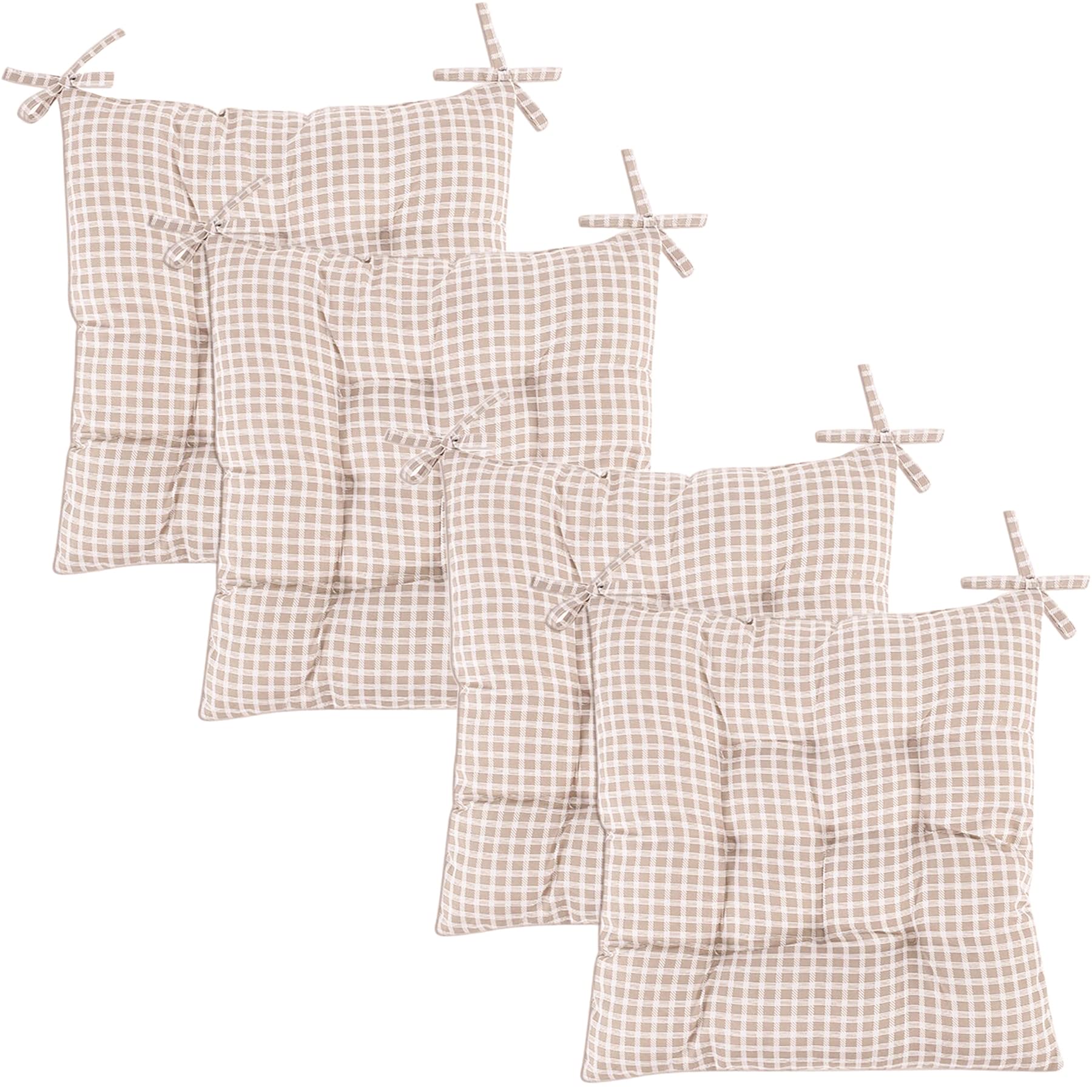 4-Pack Thin Dining Chair Cushions - 15x15 Inch Office & Kitchen Chair Pads Set (Khaki) for Comfortable Seating at Home, Restaurant or Office
