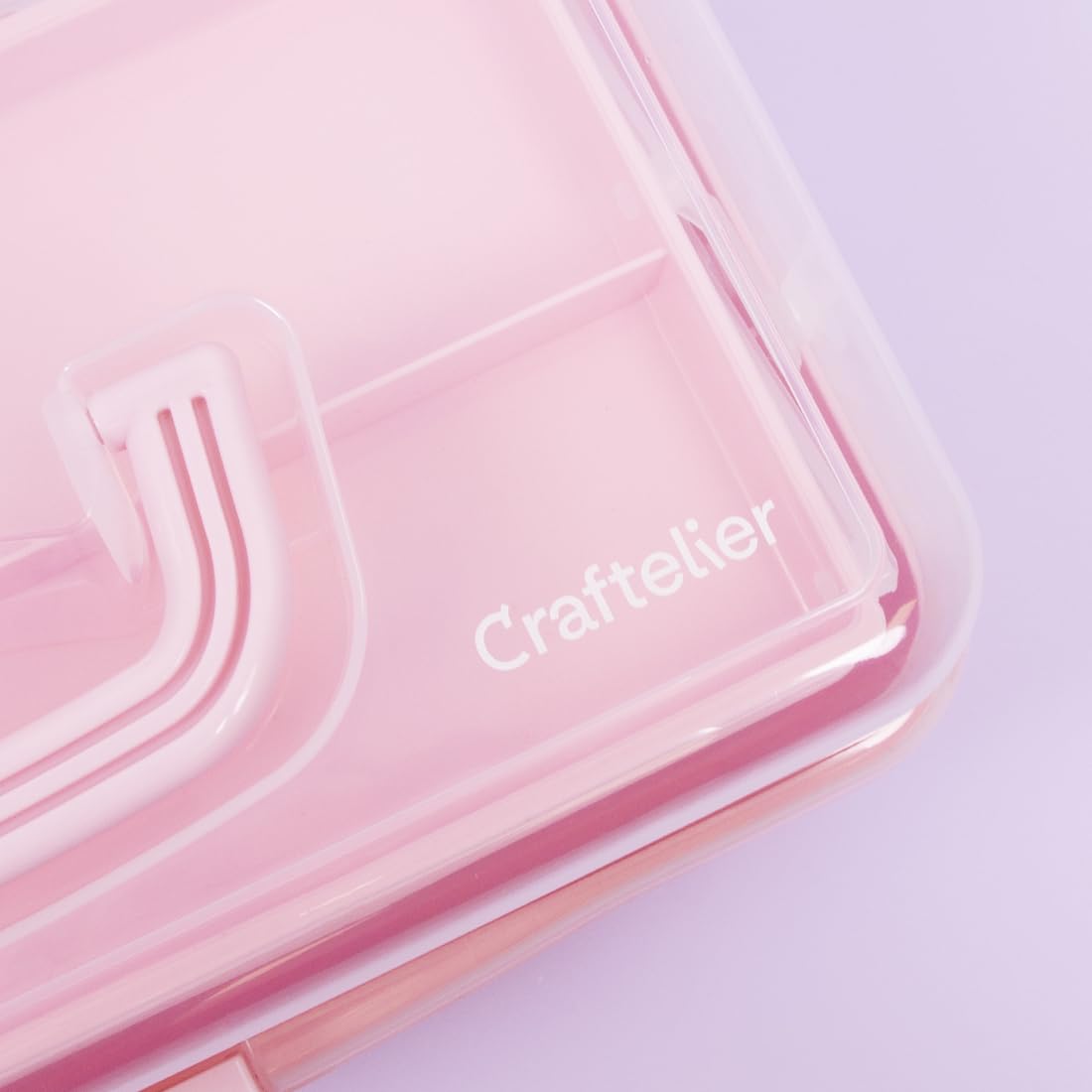 Craftelier Portable Craft Box Organizer with Handle & 3 Trays - Pink Art Supply Storage Case for Scrapbooking, Beading, Sewing - 12.8
