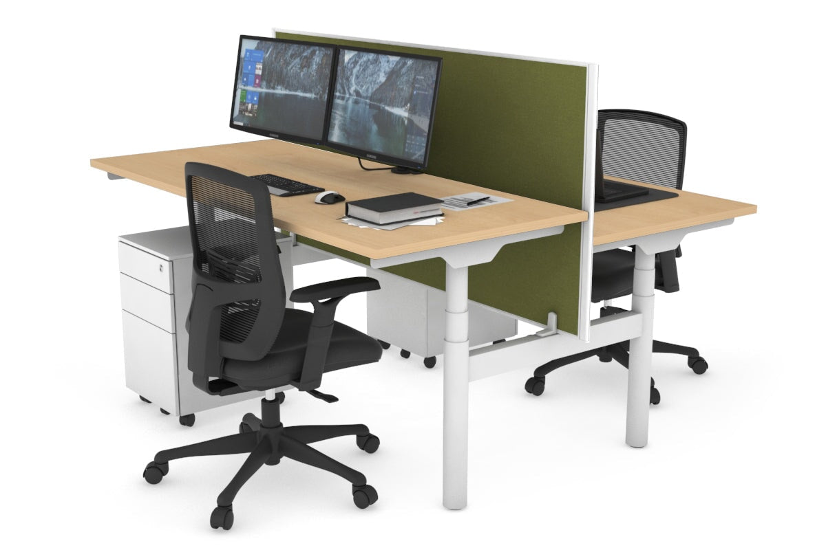 Flexi Premium Height Adjustable 2-Person H Bench Workstation - White Frame [1200L x 700W] - Ergonomic Office & Home Workspace Solution for Collaborative Teams