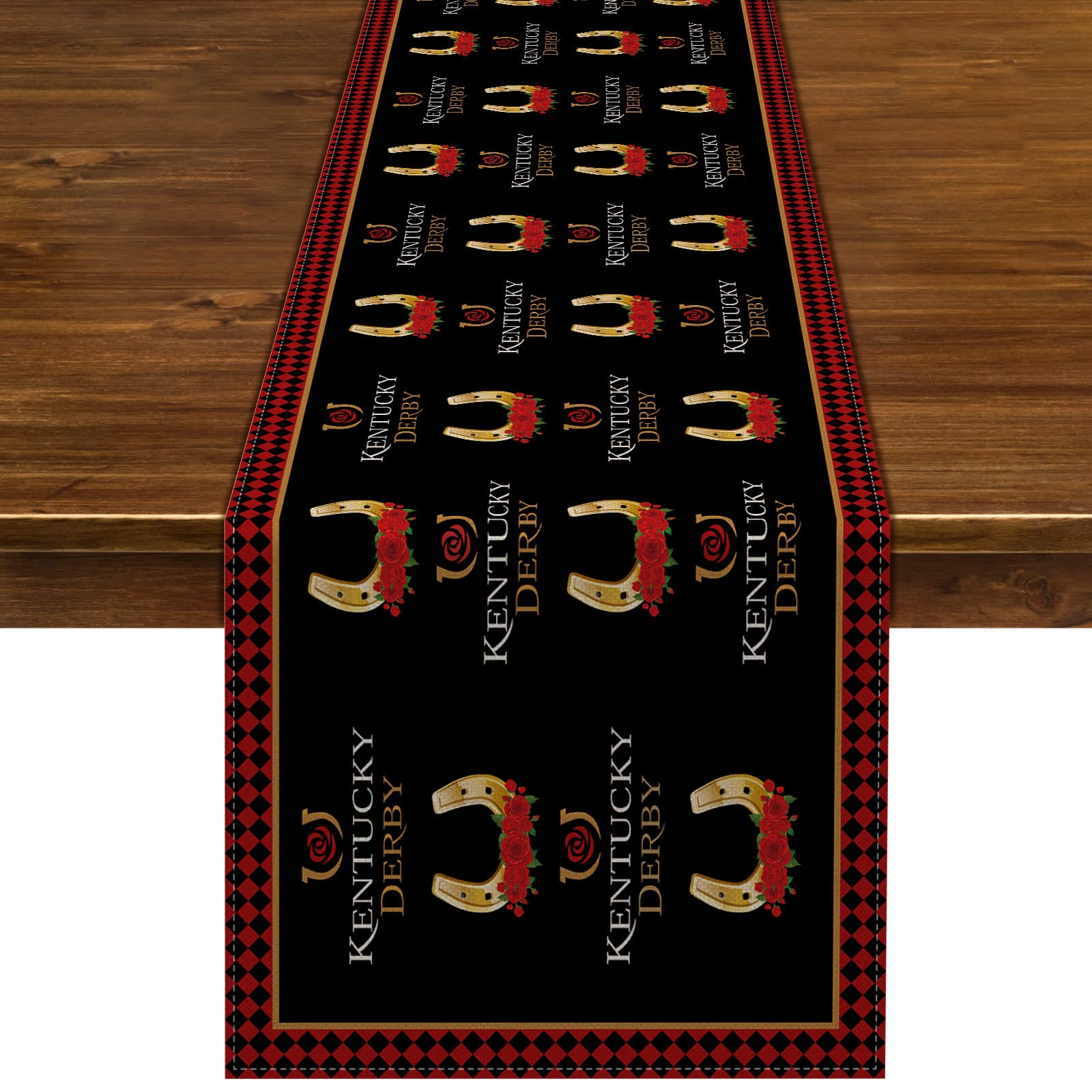 Kentucky Derby Table Runner - Rustic Farmhouse Churchill Downs Horse Racing Decor for Indoor Outdoor Party, Home Dining Room, Kitchen Table, and Event Centerpieces