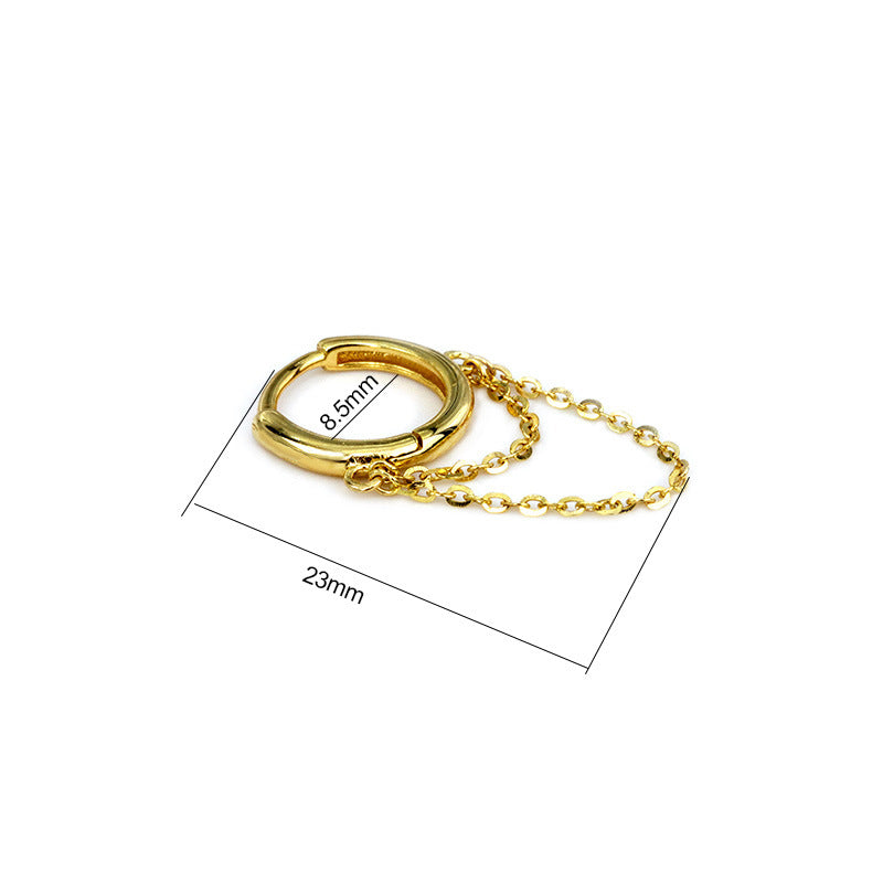 S925 Silver Cartilage Hoop Earrings with Gold Tassel & Chain Design - Trendy Minimalist Ear Cuff for Women | Perfect for Daily Wear, Parties & Gifts | HSPJ501