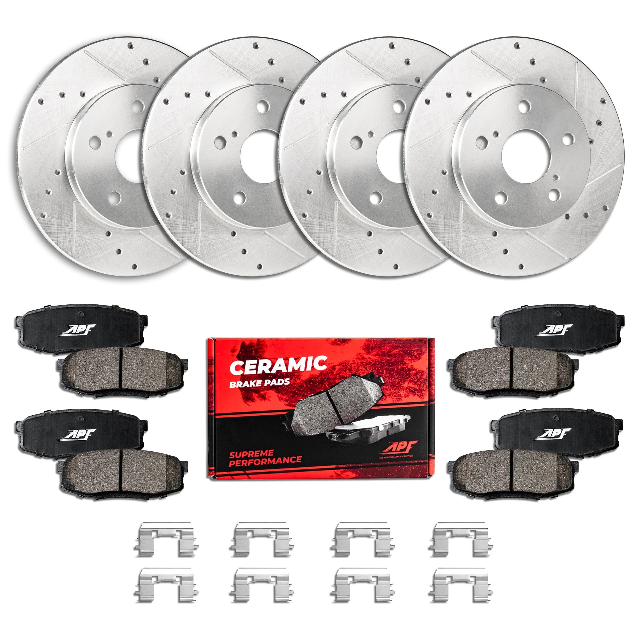 APF All Performance Friction - Complete Brake Kit for 2011-2014 Ford Mustang | Zinc Plated Drilled & Slotted Rotors with Carbon Fiber Pads | High-Performance Braking for Street Racing & Track Days