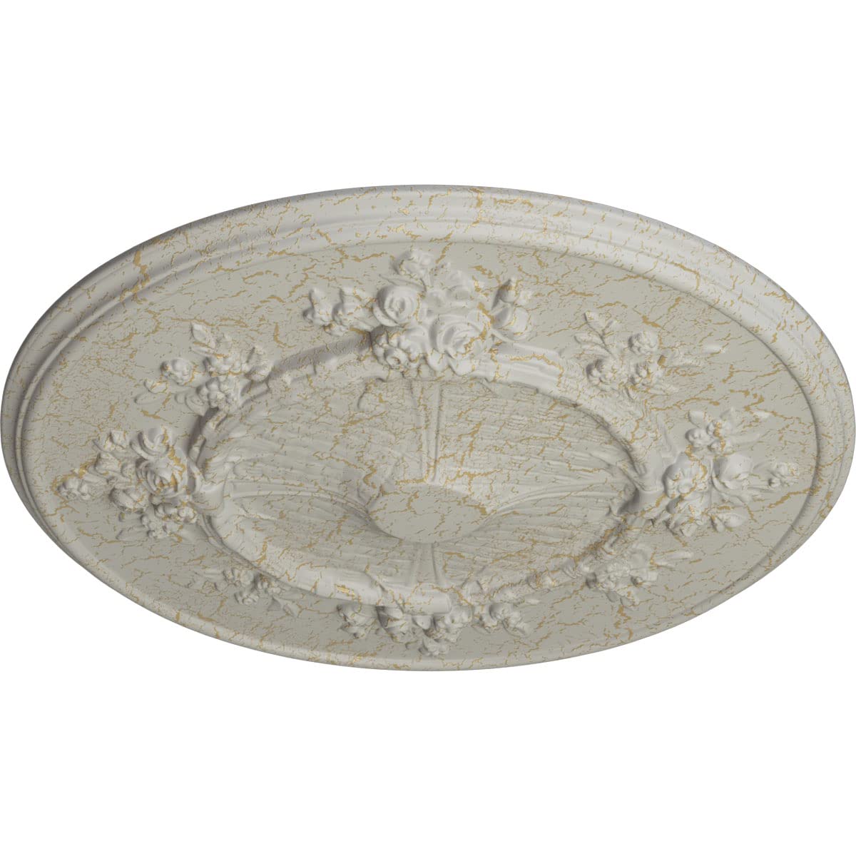 Ekena Millwork 27 Inch Flower Ceiling Medallion - Hand-Painted Pot of Cream Crackle Finish, 27