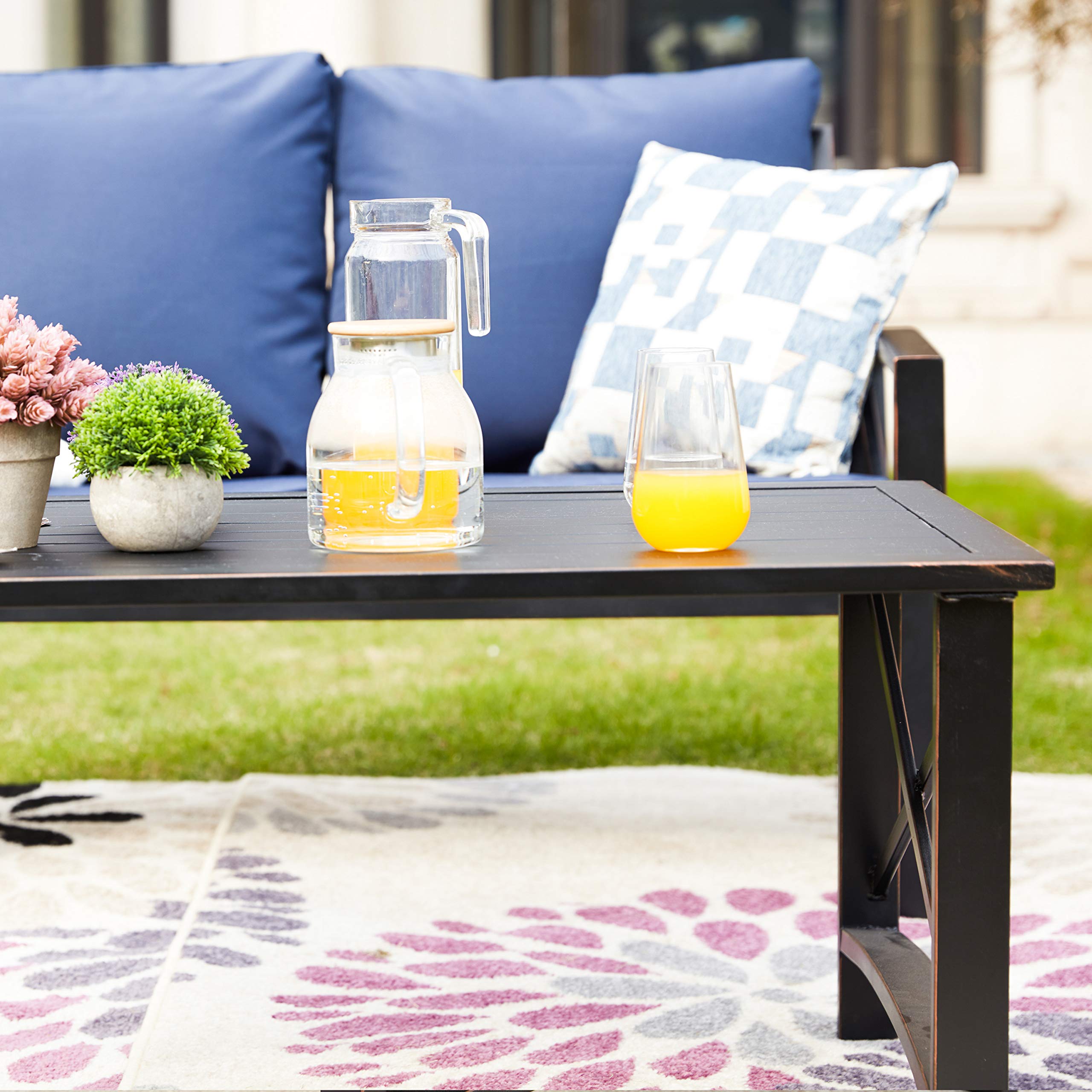 Modern Outdoor Patio Conversation Sectional Set - 2-Piece Loveseat with Cushions & Coffee Table, Durable Metal Frame - Perfect for Poolside, Backyard, Lawn or Garden Relaxation (Blue)