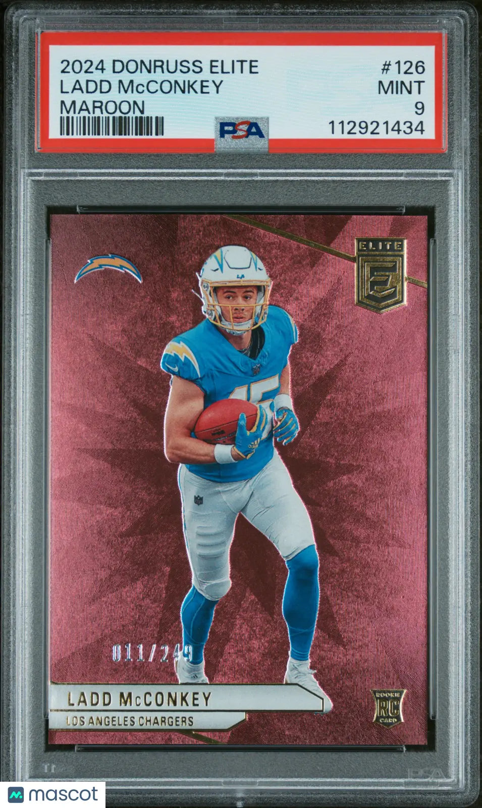 2024 Panini Donruss Elite Football Ladd McConkey Rookie Card Maroon PSA 9 /24 - Rare Collectible for Sports Memorabilia & Investment
