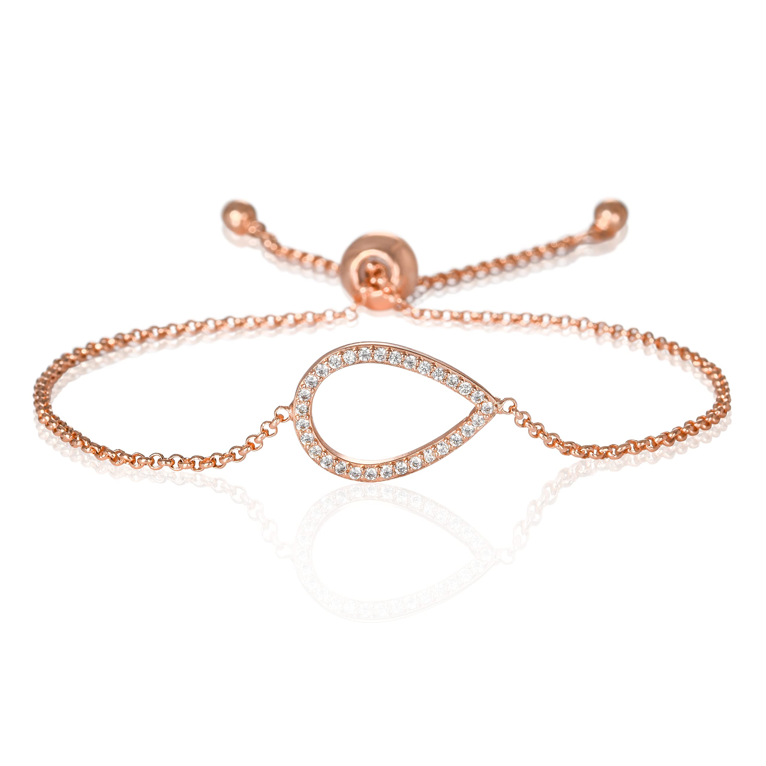 Namana Pear Bracelet with Cubic Zirconia - 18K Rose Gold Plated or Sterling Silver Adjustable Bracelet for Women | Elegant Jewelry Gift Box Included | Perfect for Weddings, Anniversaries & Special Occasions