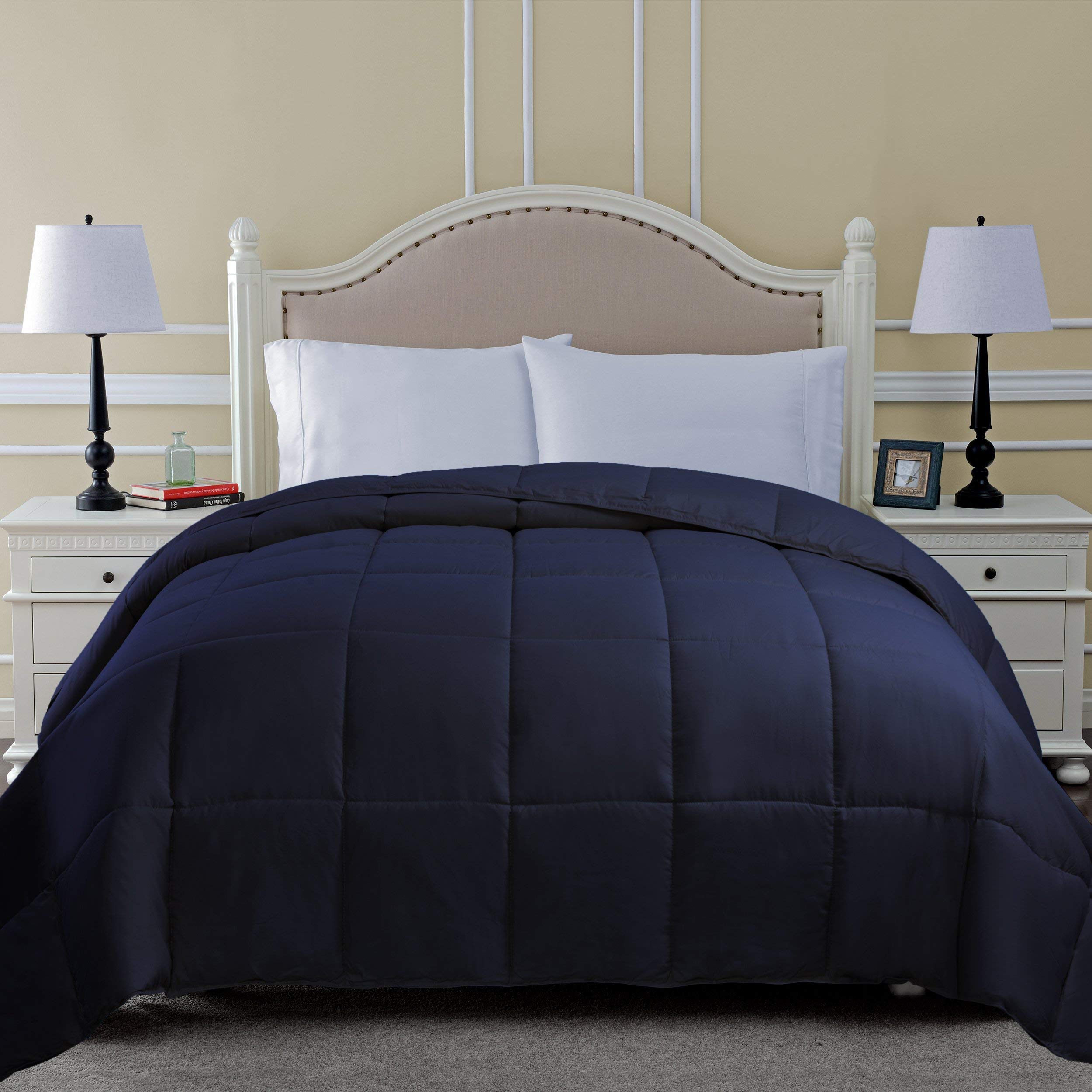 All-Season 100% Cotton 500 GSM Comforter - Ultra Soft & Warm Winter Duvet Insert with Corner Tabs, Wavy Box Stitching (Navy Blue, Queen/Full Size) - Perfect for Cozy Bedrooms, Guest Rooms & Cold Weather Comfort