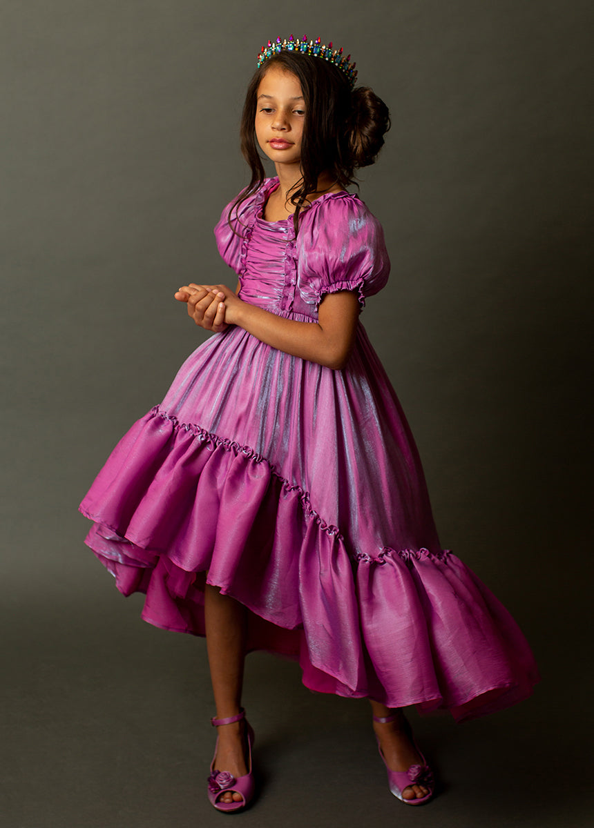 Mathilda Petticoat Dress in Fuchsia Iridescent - Vintage-Inspired Floral Lace Skirt for Women | Perfect for Tea Parties, Weddings & Special Occasions