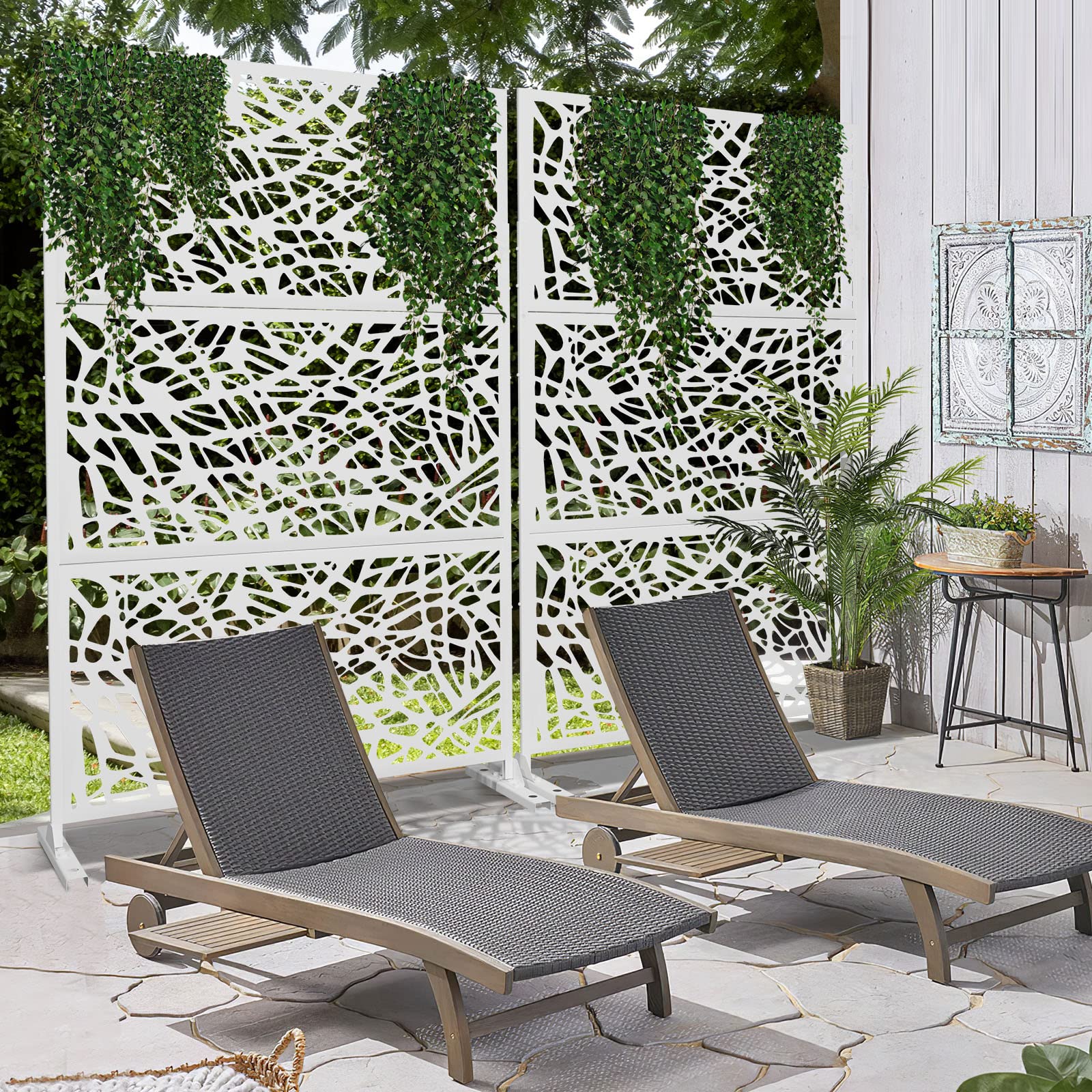 PexFix Decorative Privacy Screen Fence - Outdoor Metal Divider Panel with Stand for Yard, Patio & Garden (White Net) | Perfect for Creating Private Spaces, Shade Solutions & Backyard Decor