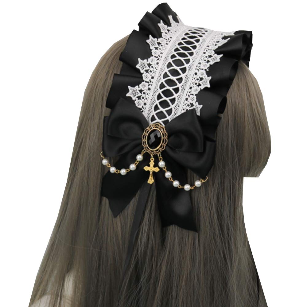 Lolita Headband for Women & Girls - Cute Anime Cosplay Hair Hoop with Ribbon Bowknot - Perfect for Maid Costume, Kawaii Fashion & Daily Hair Accessories
