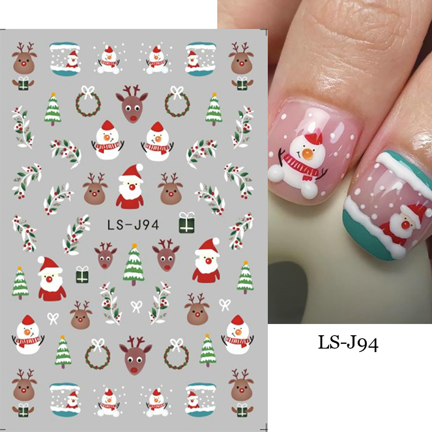Christmas Nail Stickers 9 Sheets - Winter Holiday Nail Art Decals with Santa, Christmas Tree & Gingerbread Man - Self-Adhesive DIY Nail Decorations for Parties, Gifts & Festive Manicures
