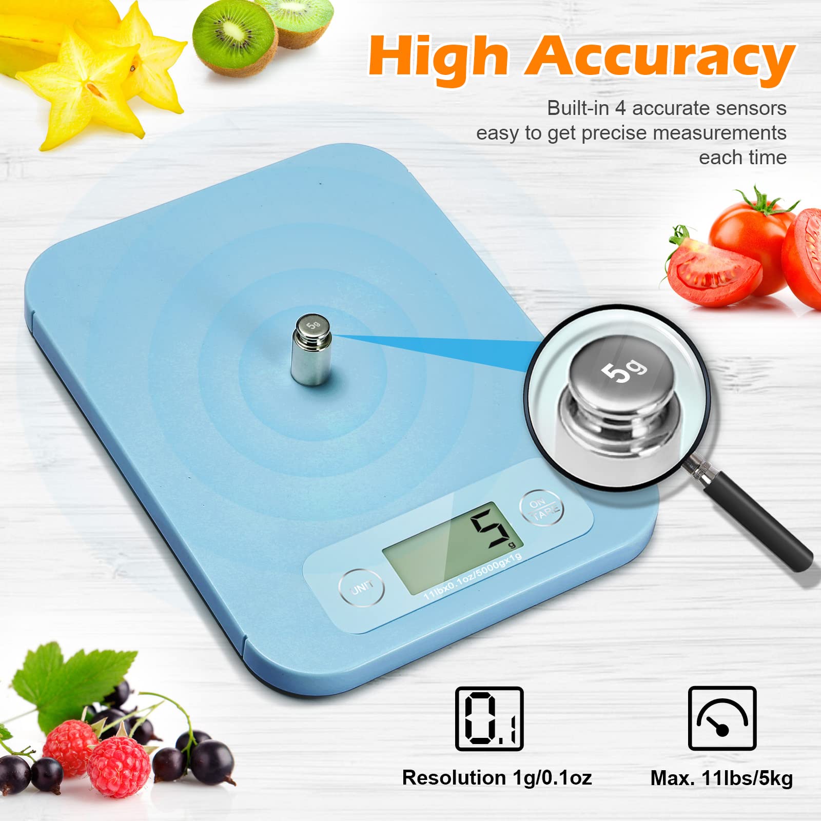 Smart Digital Food Scale for Weight Loss & Baking - Precise 0.1oz/1g Nutritional Kitchen Scale with Calorie Calculator (3g-5kg Capacity) | Perfect for Diet Tracking, Diabetic Meal Prep & Healthy Cooking