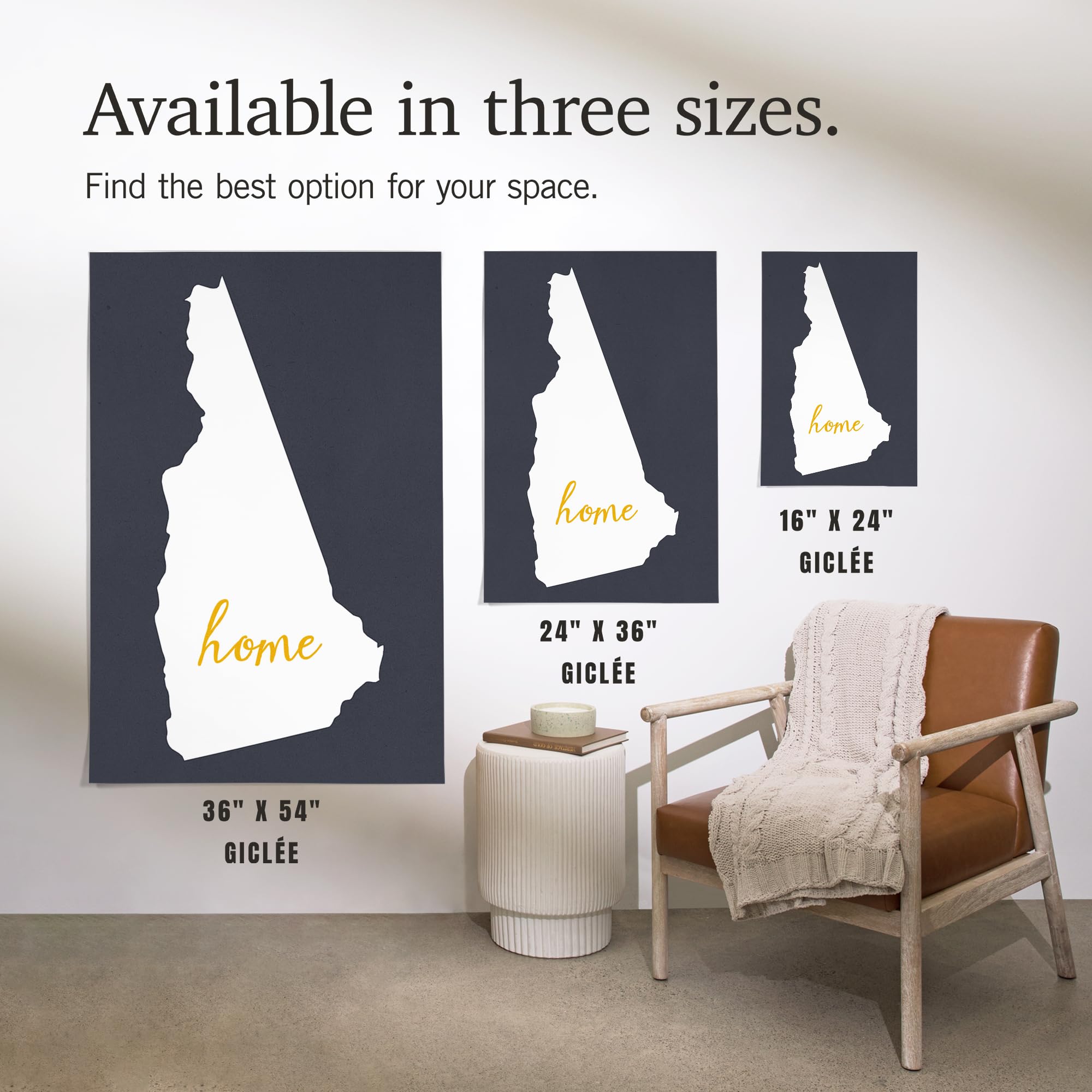 Lantern Press 16x24 Inch Giclee Print - New Hampshire Home State Wall Art, White on Gray Landscape Poster - Perfect for Living Room, Bedroom & Office Decor