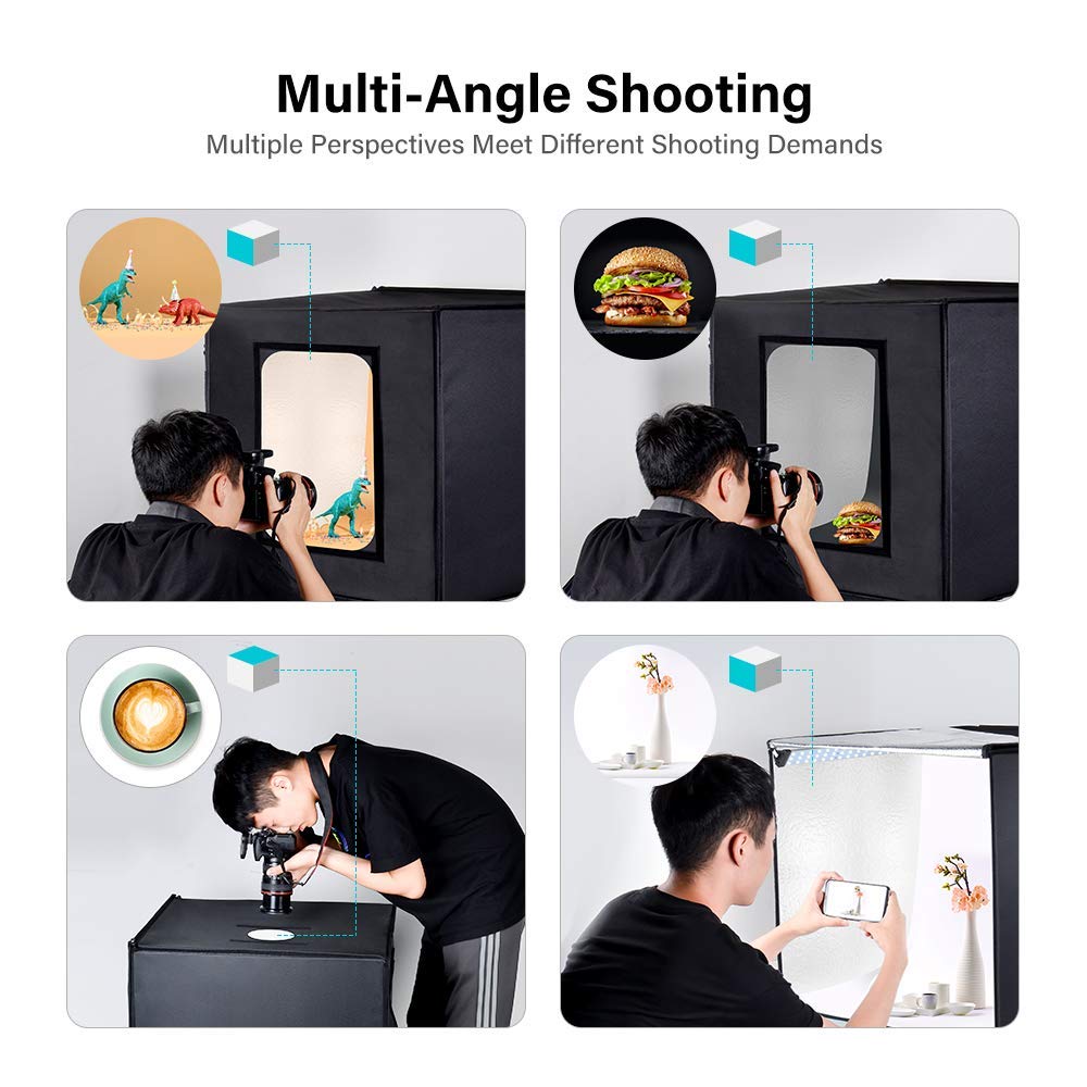 32x32 Inch GLZ Photo Studio Light Box Kit - Dimmable & Adjustable LED Lights, 6 Color Backdrops (White/Black/Orange/Blue/Green/Red) + Carry Bag - Perfect for Product Photography, Jewelry Display & Ecommerce Listings