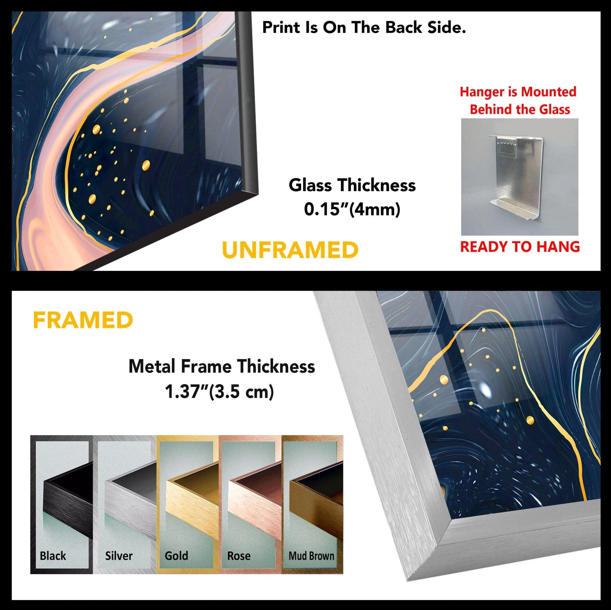 Abstract Dark Blue Glass Wall Art - Modern Handmade Decor for Living Room, Bedroom & Office - Unique Home & Office Decoration