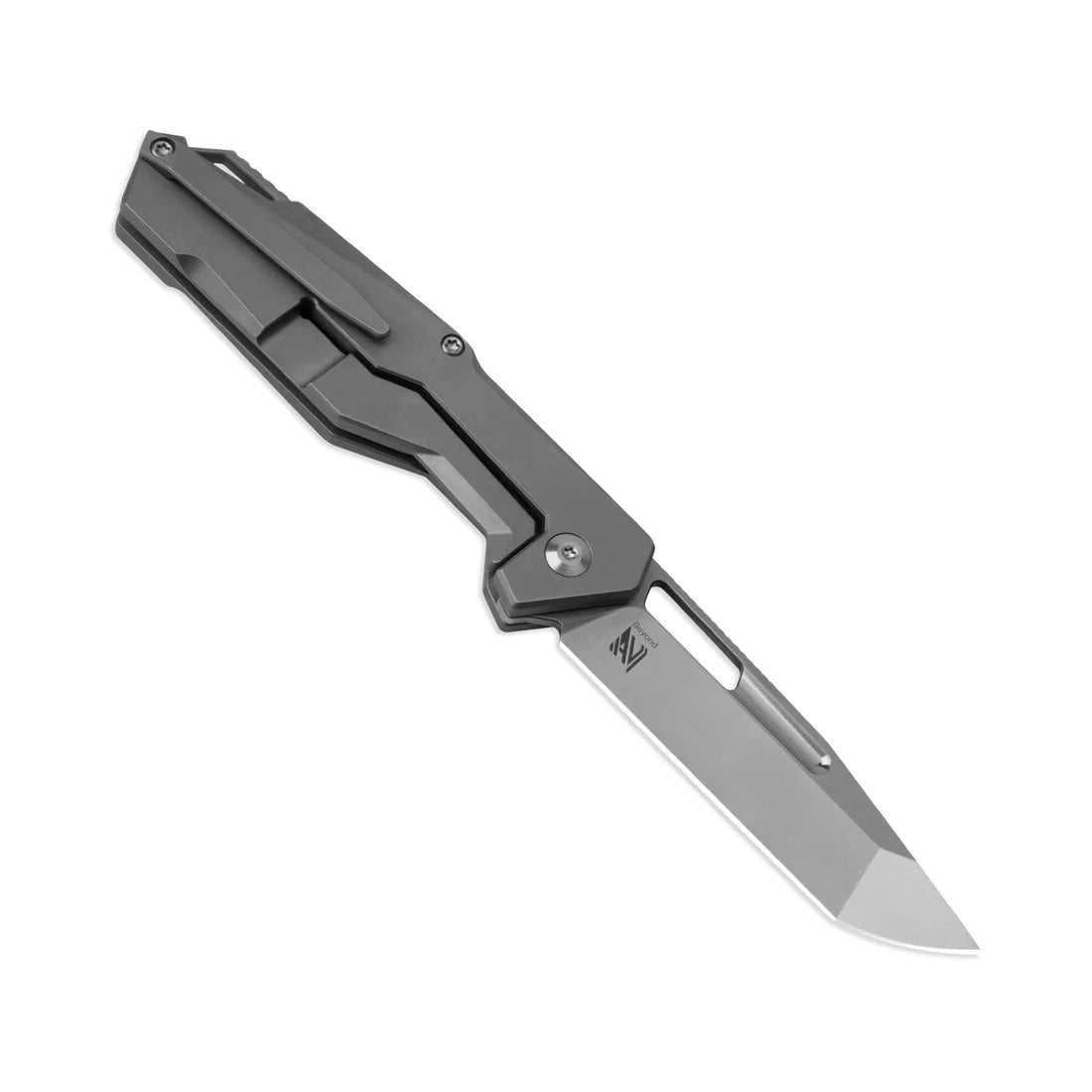 Kizer Ki3678A1 Beyond Frame Lock Thumbhole Flipper Knife - Stonewash Titanium Handles & Blade - EDC Pocket Knife for Outdoor, Camping, Hiking & Everyday Carry