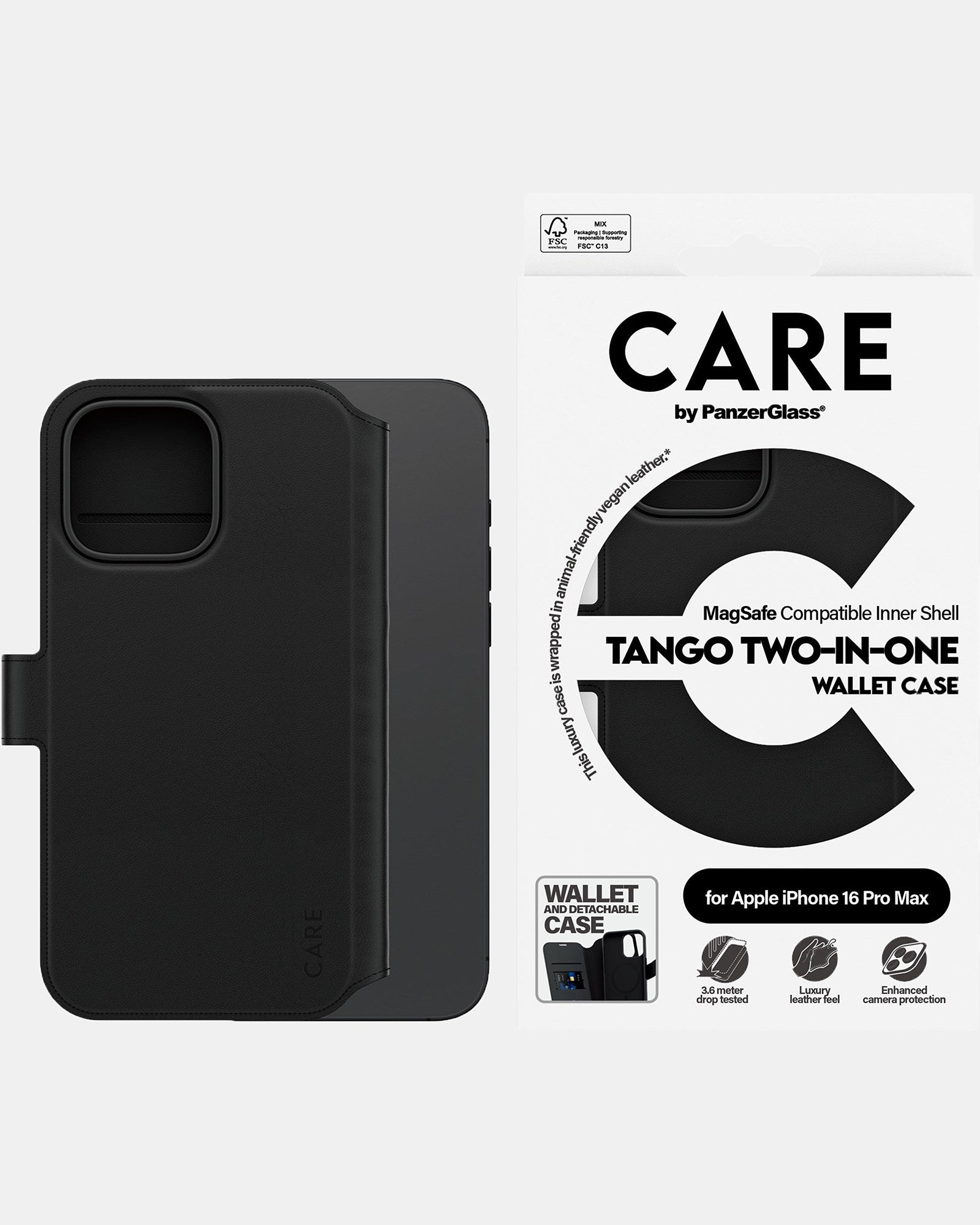 Panzer Tango iPhone 16 Pro Max Wallet Phone Case - RFID Blocking Leather Card Holder & Stand (Black) | Perfect for Travel, Work & Everyday Use