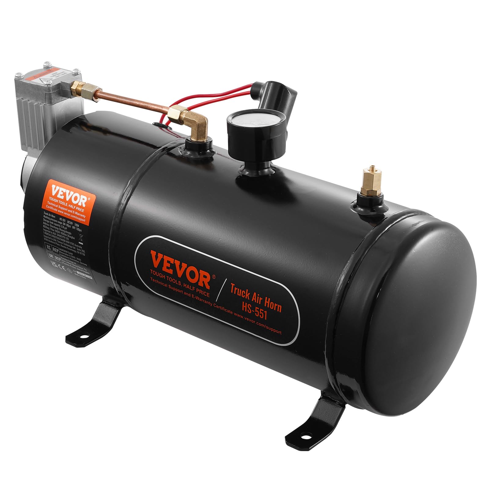 VEVOR 12V Air Compressor with 0.8 Gallon/3L Tank, 120 PSI Onboard Air System for Train Horns, Tires, Air Mattresses - Perfect for Trucks, RVs, and Off-Road Vehicles