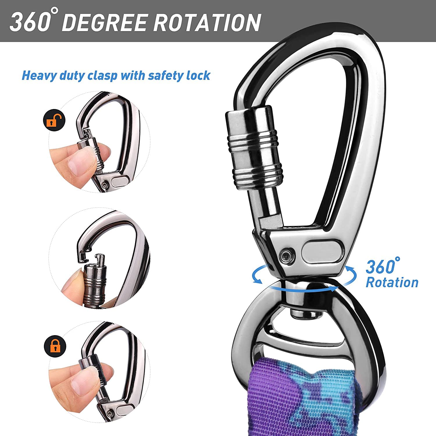 **Hotsky Heavy Duty Tactical Dog Leash for Medium & Large Dogs - 4-6Ft Bungee Shock Absorbing No-Pull Leash with Padded Double Handle & Car Seatbelt - Purple Camo - Perfect for Walking, Running & Travel**