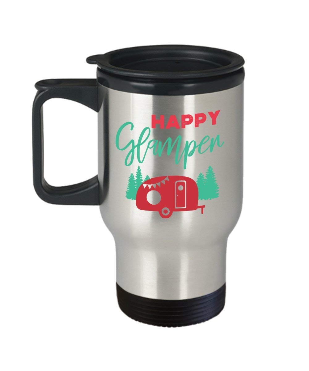Happy Glamper Insulated Travel Mug - 16oz Stainless Steel Tumbler Cup with Lid & Straw - Leakproof Coffee Mug for Camping, Road Trips & Outdoor Adventures