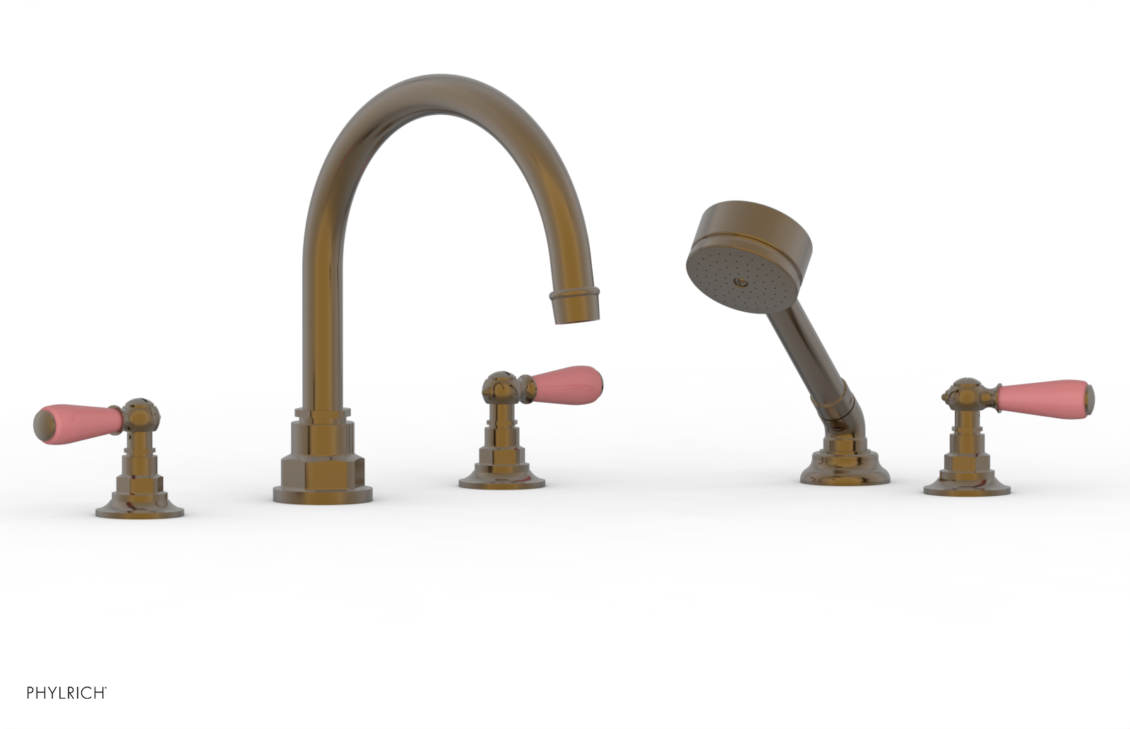 Jamestown Deck Tub Set with Hand Shower & Lever Handles - Pink Accent Bathroom Fixture (Model 165-49) | Perfect for Modern Bathroom Renovations & Spa-Like Relaxation