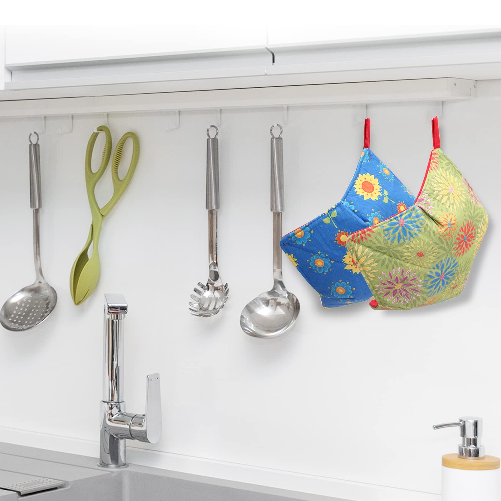 Microwave Safe Bowl Cozy Set of 2 - Heat Resistant Hot Soup Bowl Holders & Multipurpose Potholders for Hot/Cold Foods - Essential Kitchen Utensils for Microwave, Oven & Meal Prep (Green & Blue)