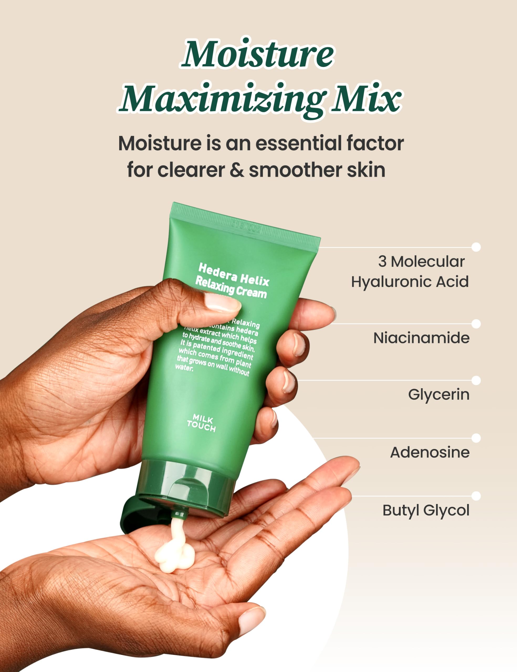 MILKTOUCH Hedera Helix Relaxing Cream Jumbo 3.38 oz - Redness Relief & Hydrating Face Moisturizer for Sensitive Skin with Cica Extract, Soothes Rosacea & Calms Irritation - Perfect for Daily Skincare Routine & Post-Treatment Care
