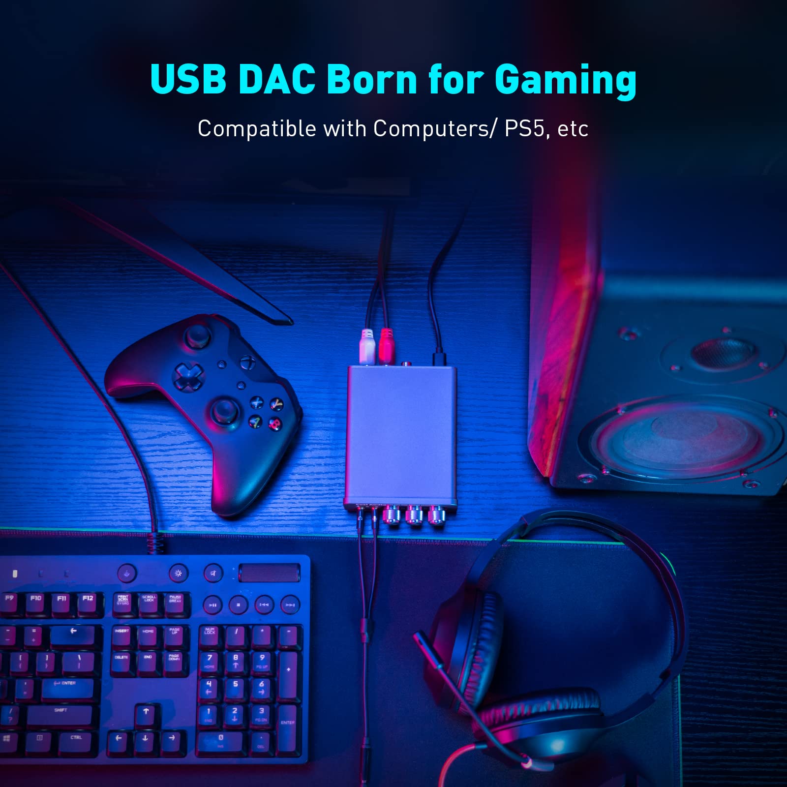 Fosi Audio K5 Pro Gaming DAC & Headphone Amplifier - Mini Hi-Fi Stereo DAC with USB-C/Optical/Coaxial to RCA/3.5mm AUX - for PS5, PC, Mac, Computer - Perfect for Gaming, Music Production & Home Audio Systems