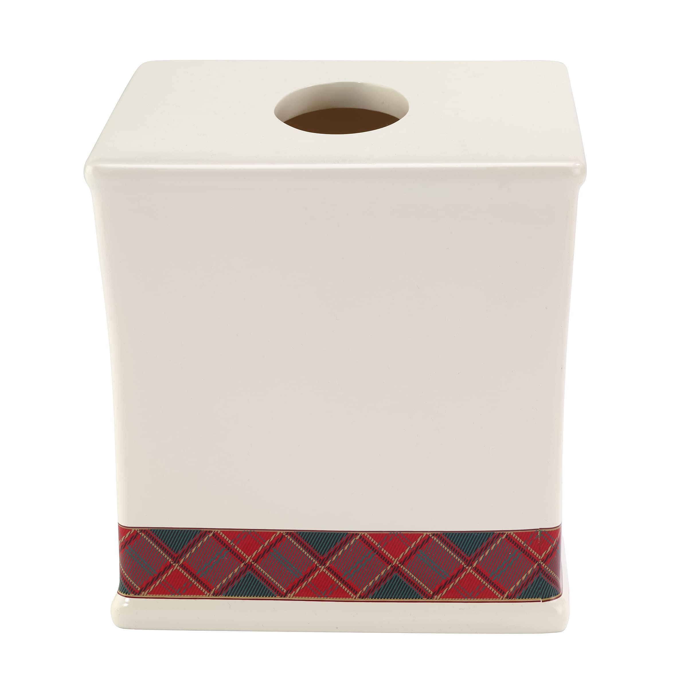 Spode Christmas Tree Tartan Tissue Box Cover - Elegant Resin Bathroom Accessory Set, Holiday Home Decor for Christmas - Perfect for Bathroom Countertops, Guest Rooms & Festive Seasonal Styling