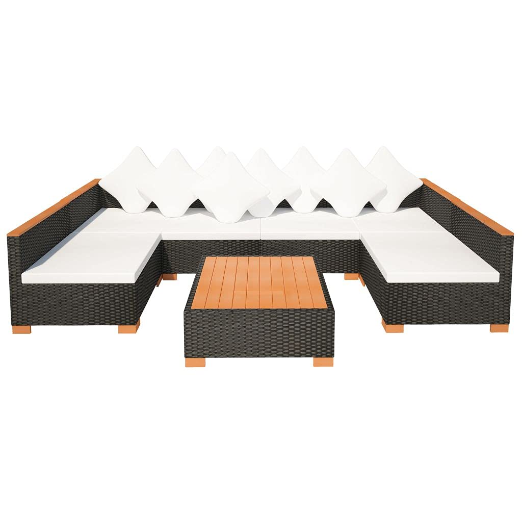 7-Piece Black Poly Rattan Outdoor Garden Lounge Set with Cushions - Patio Sectional Sofa for Backyard, Poolside & Garden Relaxation