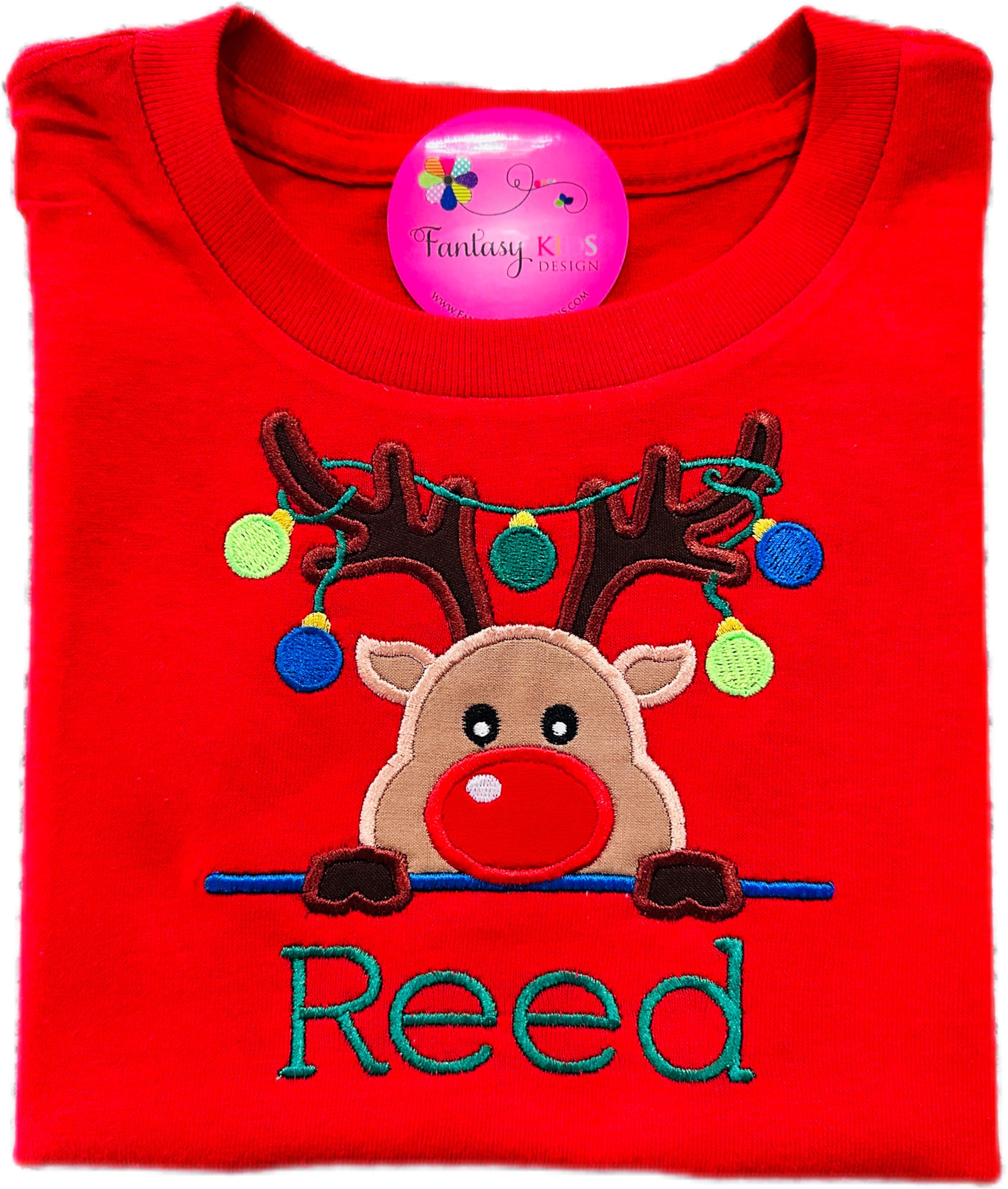 Rudolph Red Nose Reindeer Christmas T-Shirt - Personalized Unisex Holiday Shirt with Name (Red, Size 2T) - Perfect for Family Photos, Gift Exchanges & Festive Parties