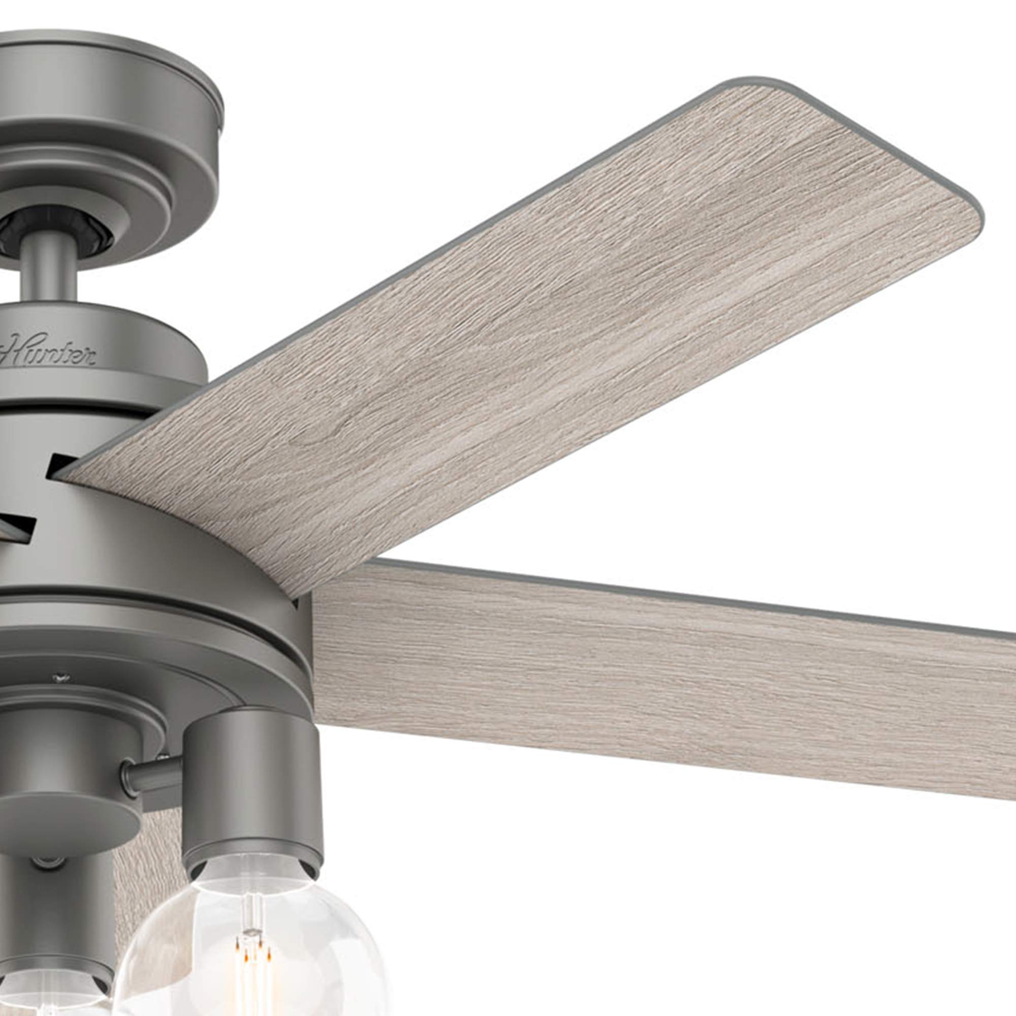 Hunter Fan 44 Inch Modern Matte Silver Ceiling Fan with LED Light Kit & Remote Control - Indoor Use for Living Room, Bedroom, Office (Renewed)