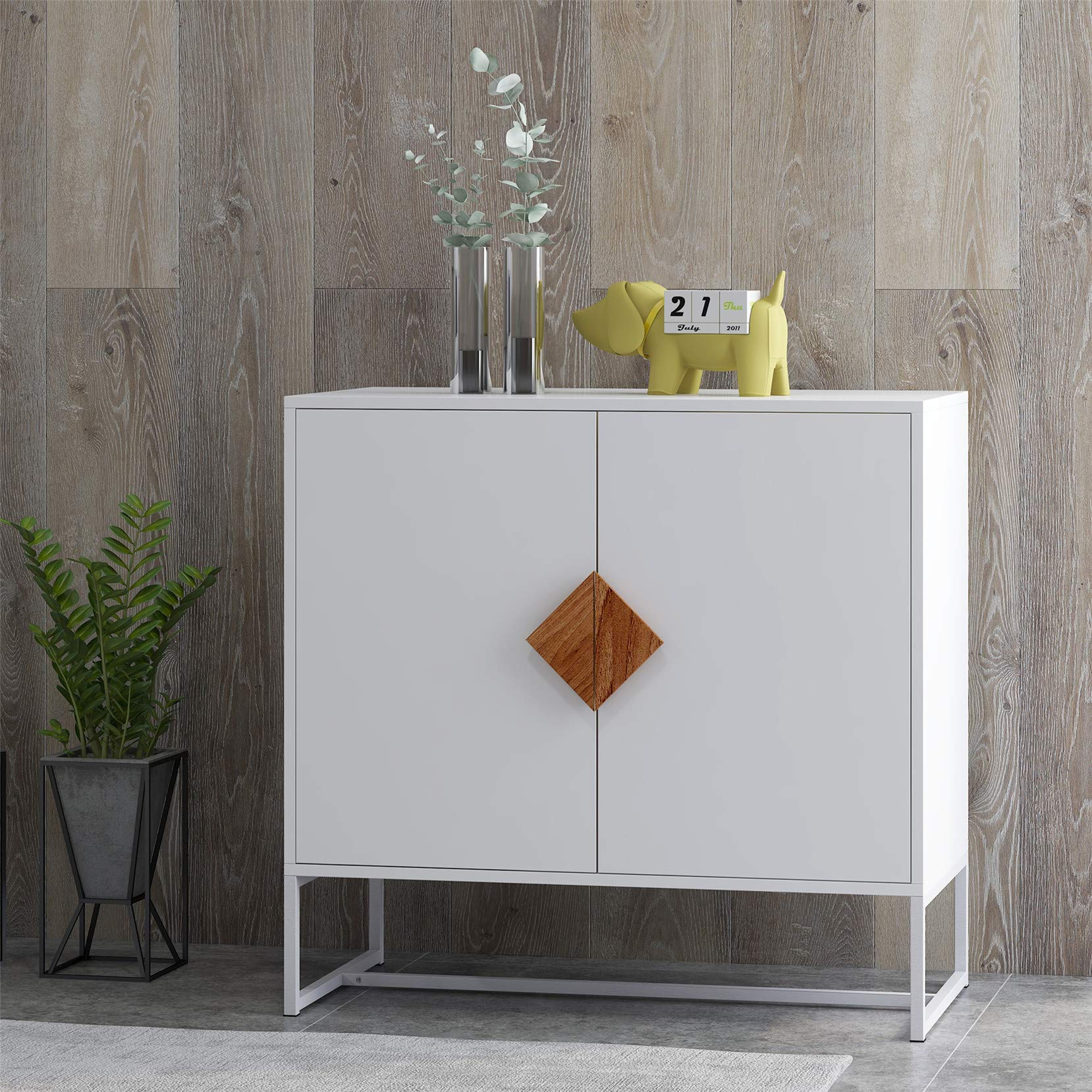 HomVent 2-Door Storage Cabinet with Solid Wood Square Handles - Shoe Organizer, Side Table for Living Room, Office, Bedroom - White | Perfect for Entryway, Closet & Home Organization