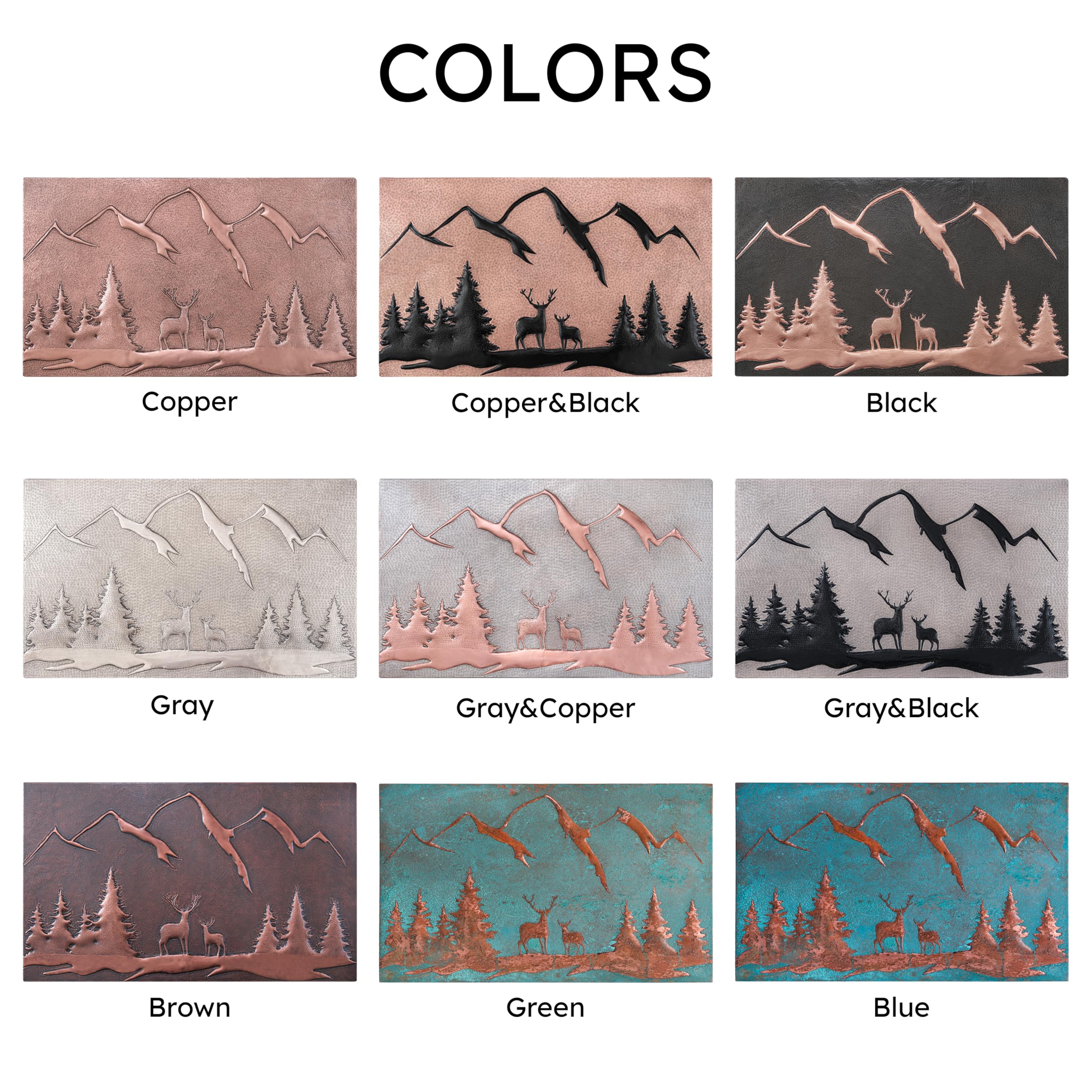 Handmade Copper Backsplash Tile - Nature Scene with Mountains & Deer Forest Design - Indoor & Outdoor Kitchen Wall Decor - Perfect for Rustic & Modern Home Décor (Brown)