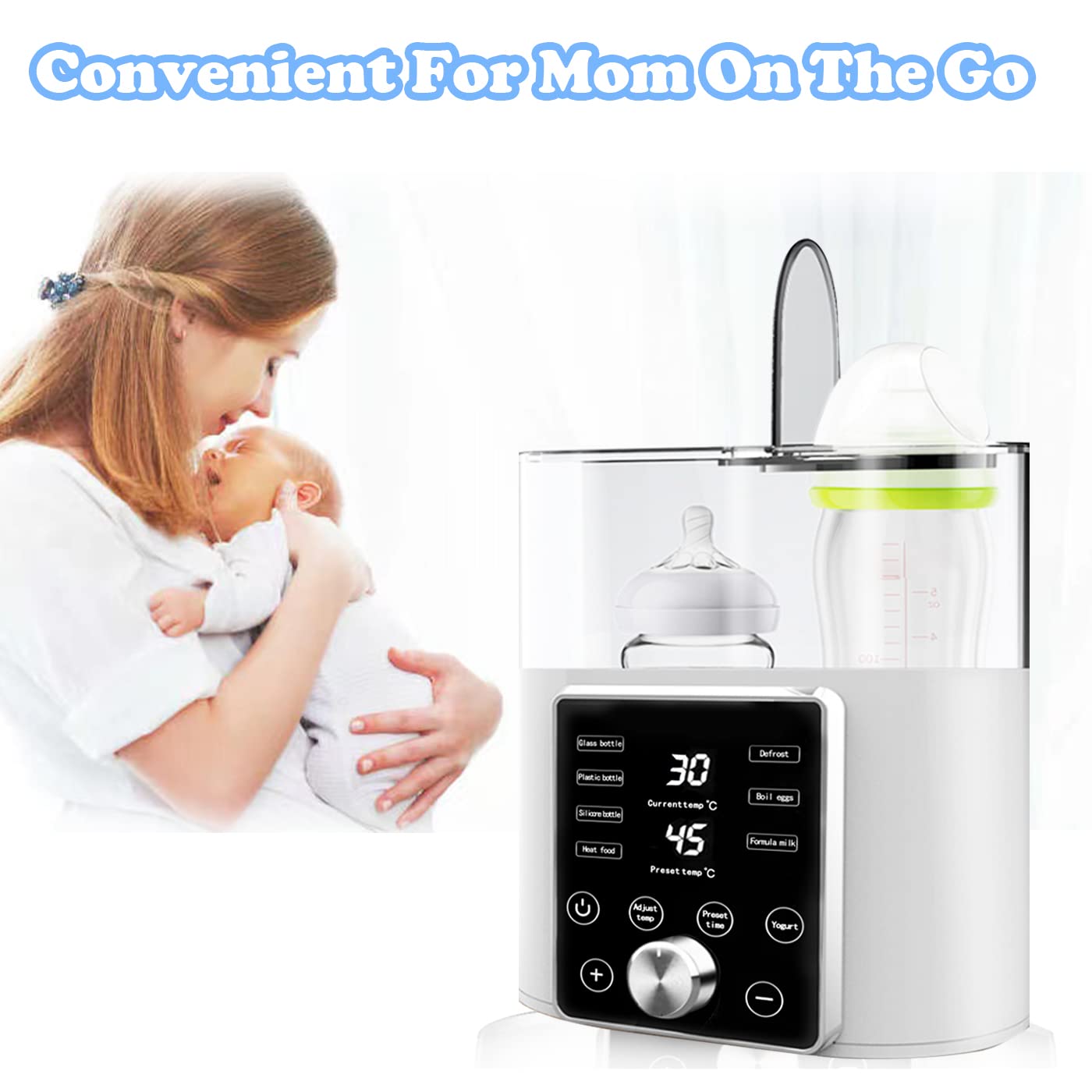 Portable Baby Bottle Warmer - 8-in-1 Breastmilk & Formula Warmer with LCD Display & Precise Temp Control | Perfect for Travel, Home Use & On-the-Go Feeding (Heats, Defrosts & Warms Milk/Food)