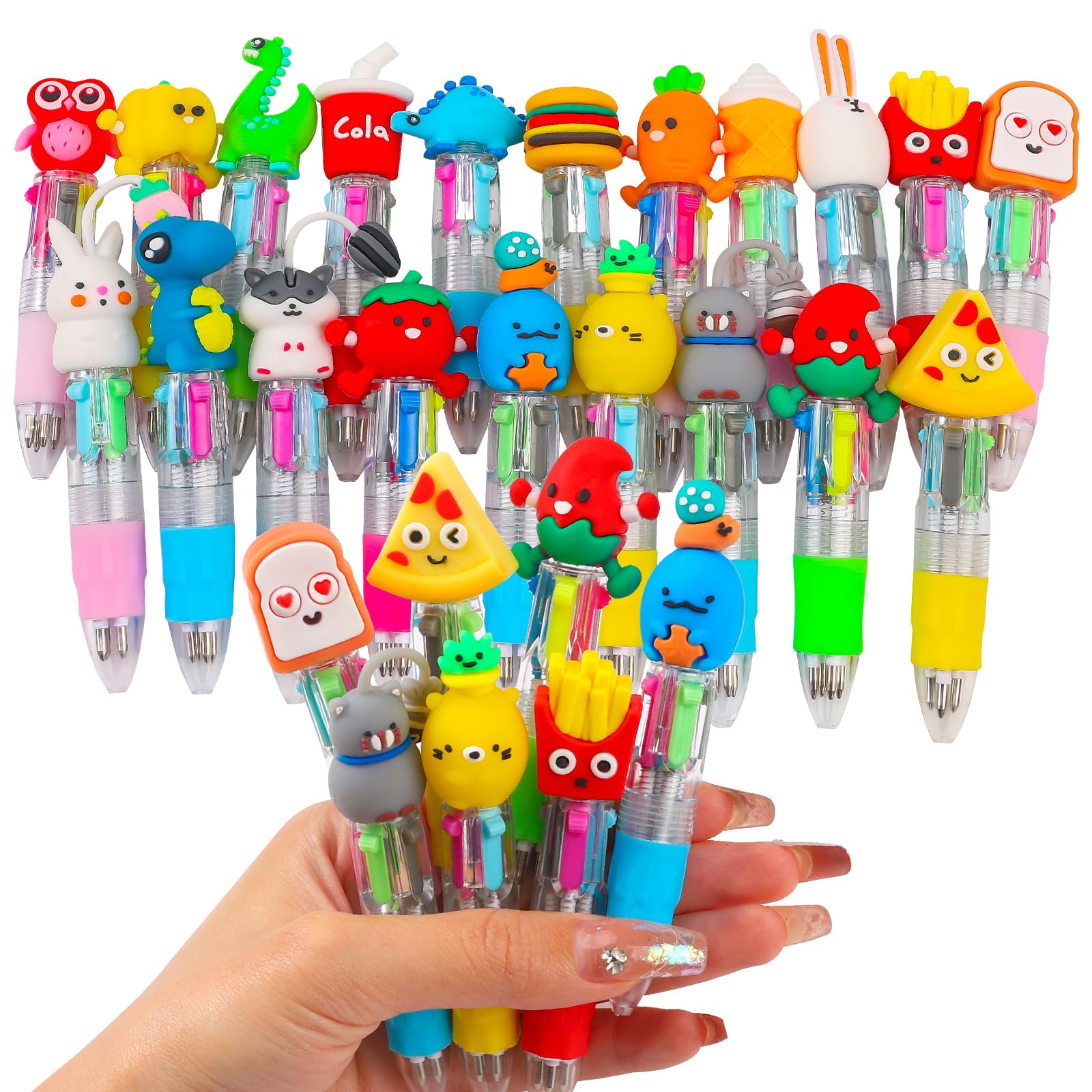 20Pcs Mini Multicolor Pens in One - 4-in-1 Cute Ballpoint Pens Bulk for Kids, Fun Birthday Party Favors & School Supplies, Assorted Ink Kawaii Pens for Writing, Drawing & Gift Giving