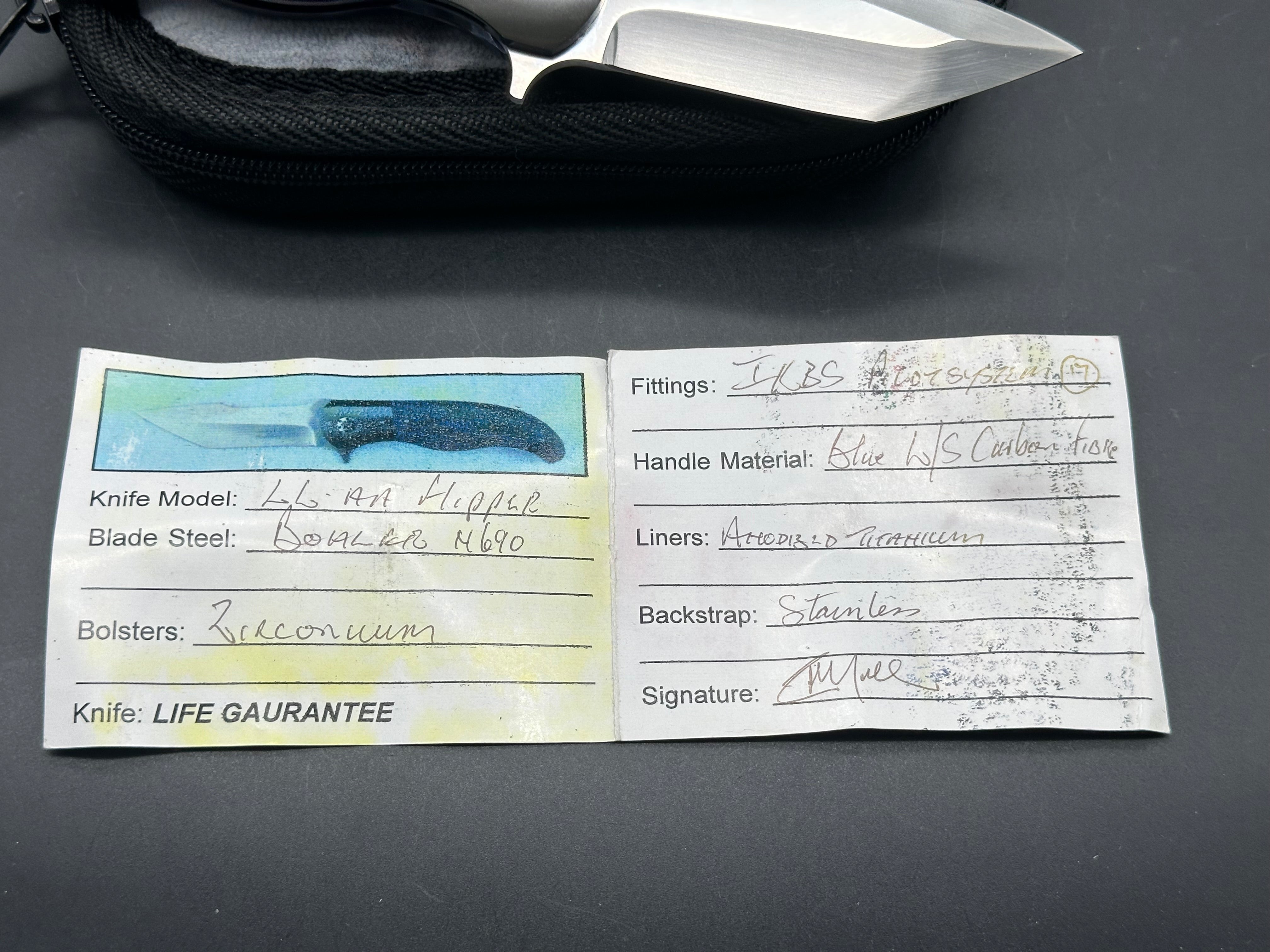 Custom George Muller LL AA Folding Knife - M690 Satin Blade, Blue Lightning Strike Carbon Fiber Scales - EDC, Outdoor, Camping, Survival Gear