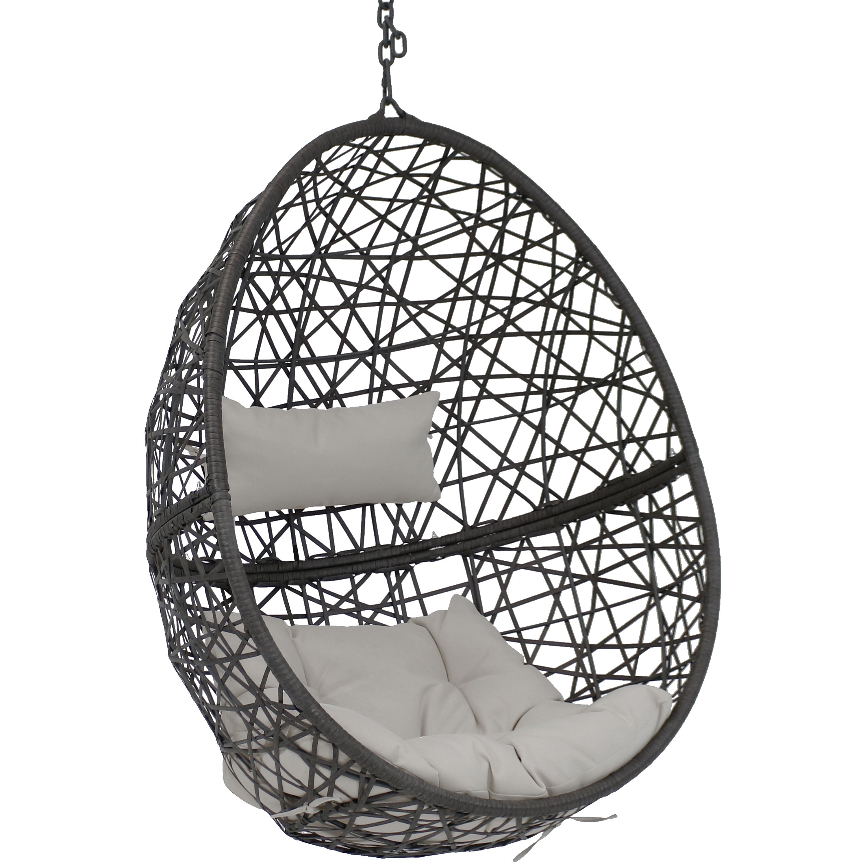 Sunnydaze Caroline Outdoor Hanging Egg Chair with Cushion - Patio Swing Chair for Garden, Porch, Backyard Relaxation - Weather-Resistant Wicker Rattan Hanging Seat with Comfortable Pillow